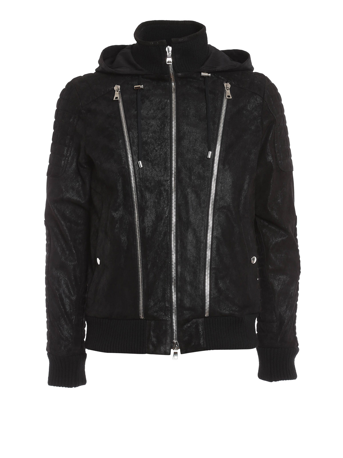 Balmain hooded discount leather biker jacket