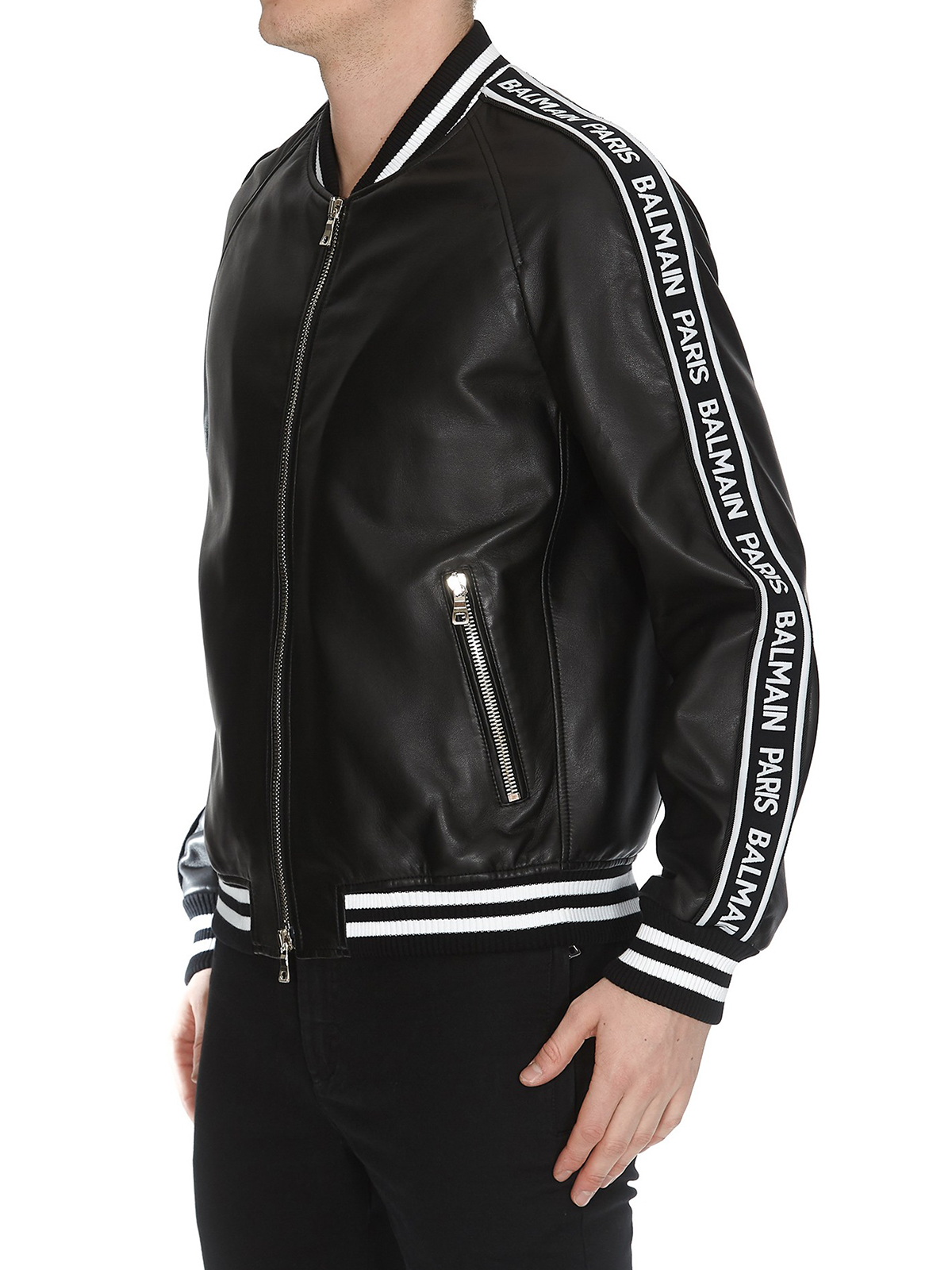 jacket Balmain - Logo leather bomber jacket - RH18893L0020PA