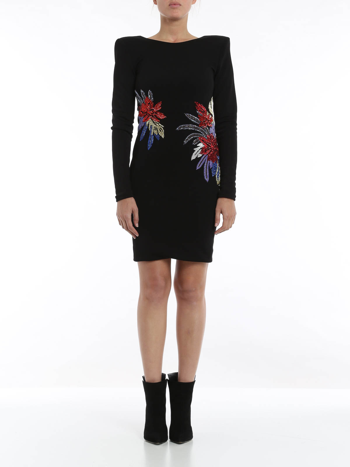 Balmain Floral embroidery mini dress - Black - Women|3885426M0100 Balmain Floral embroidery mini dress - Black - Women|3885426M0100
