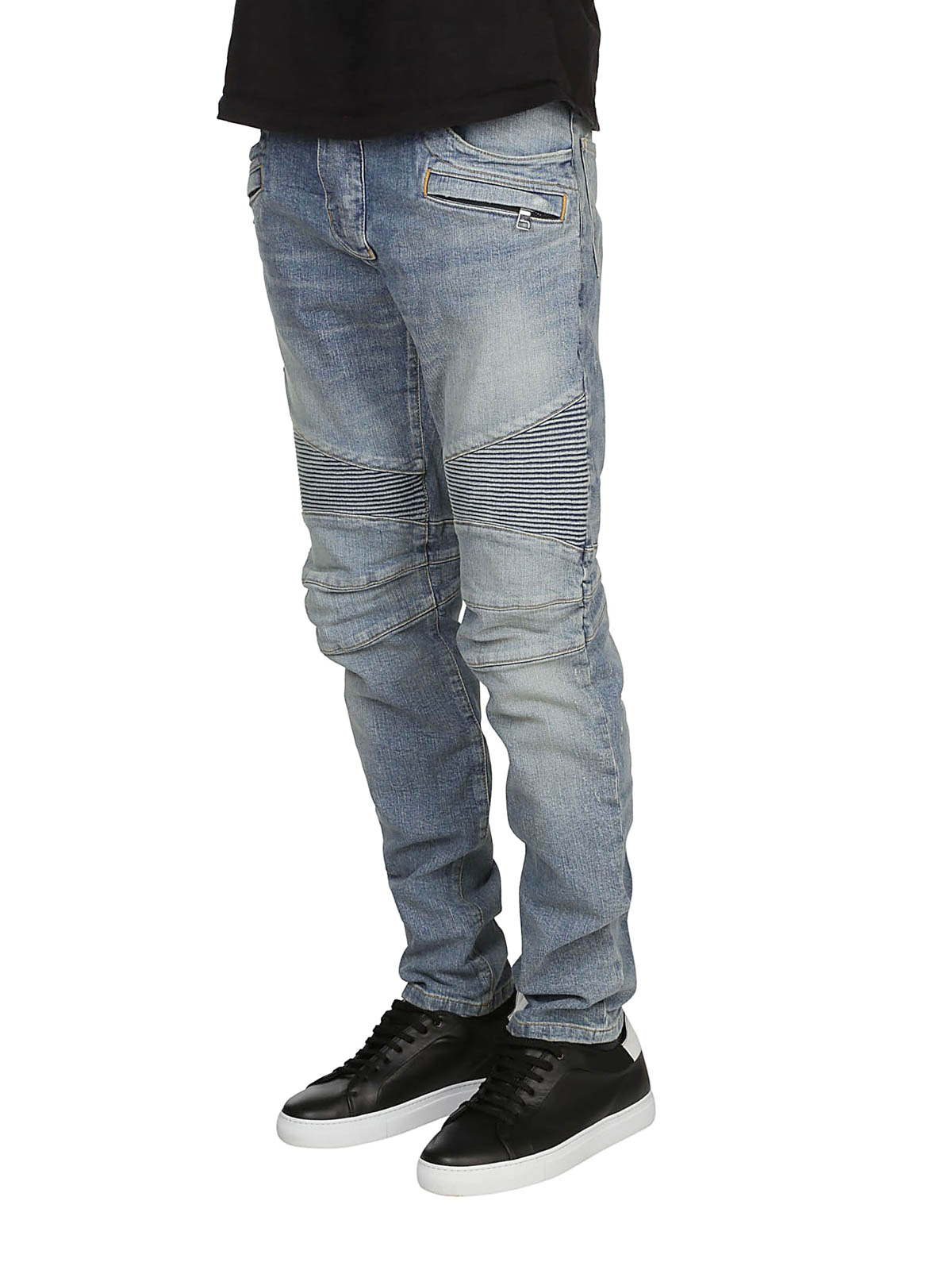jeans Balmain - Faded denim slim biker jeans - RH15551Z0036KA