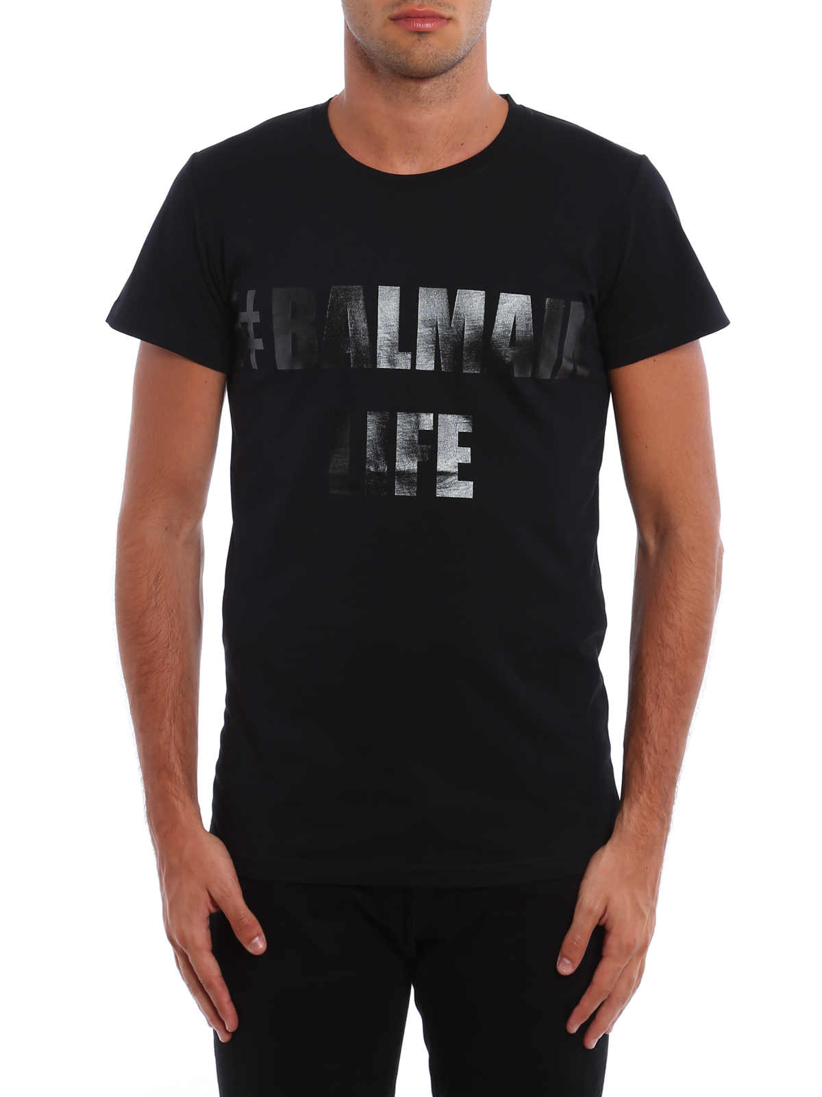 Balmain #Balmain Life logo T-shirt - Black - Men | H8601I041M176