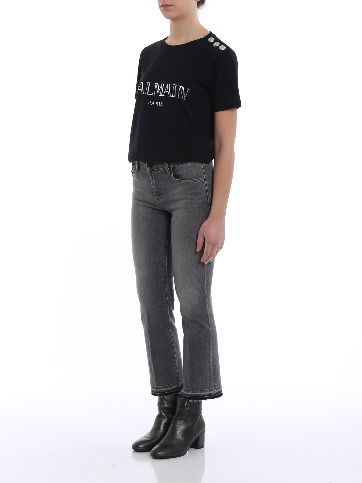 Balmain Black T-shirt with silver buttons - Black