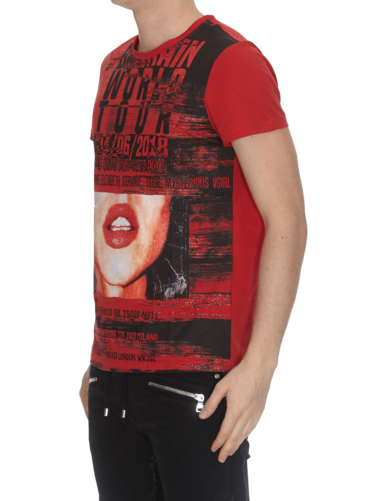 Minimer Accord Grønland T-shirts Balmain - Distressed printed red cotton Tee - RH01601I1173AA
