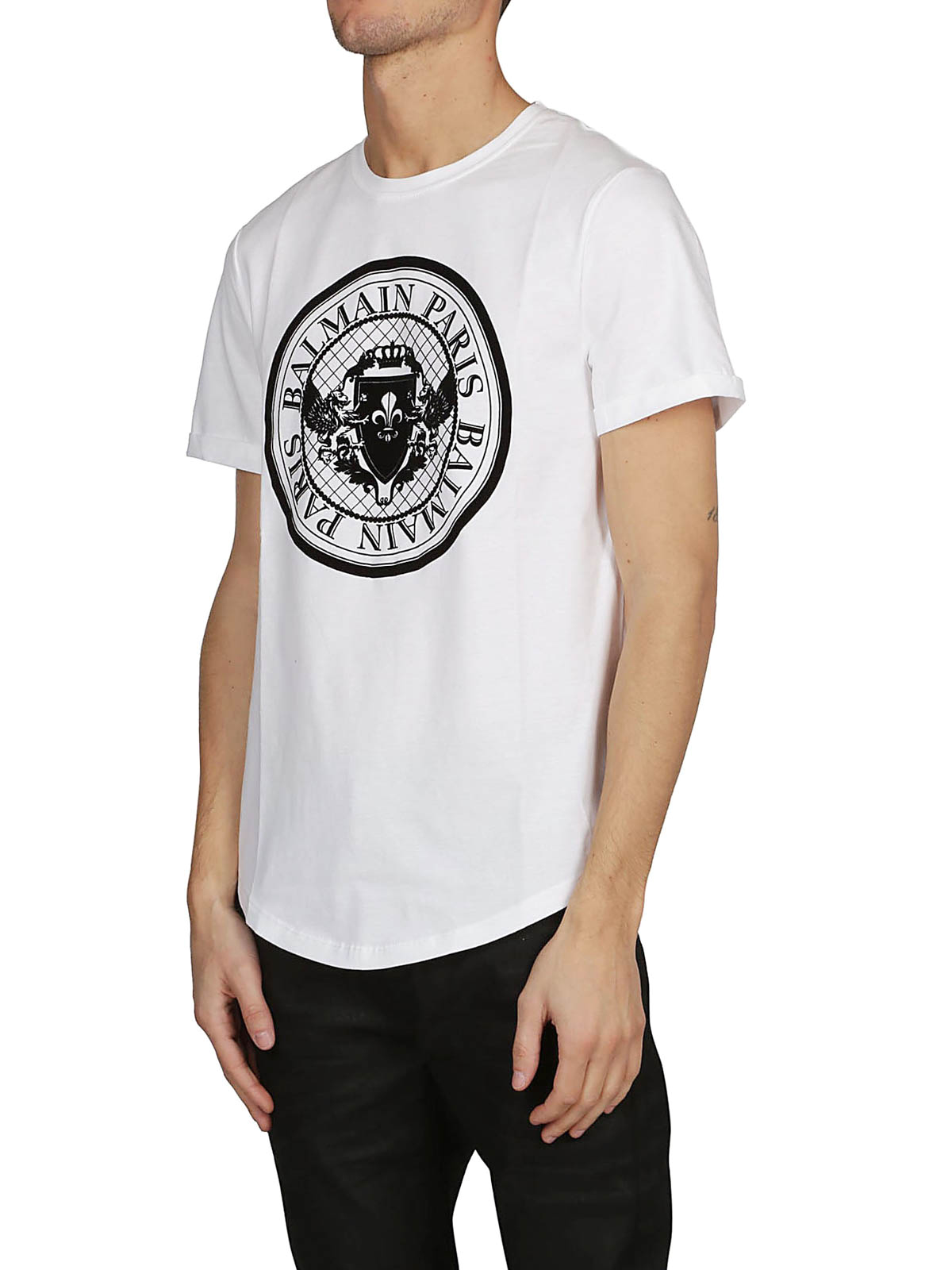 BALMAIN - コットン Tシャツ Balmain メダリオン プリント Balmain Tシャツ - 白 - ホワイト | RH11135I064GAB | THEBS