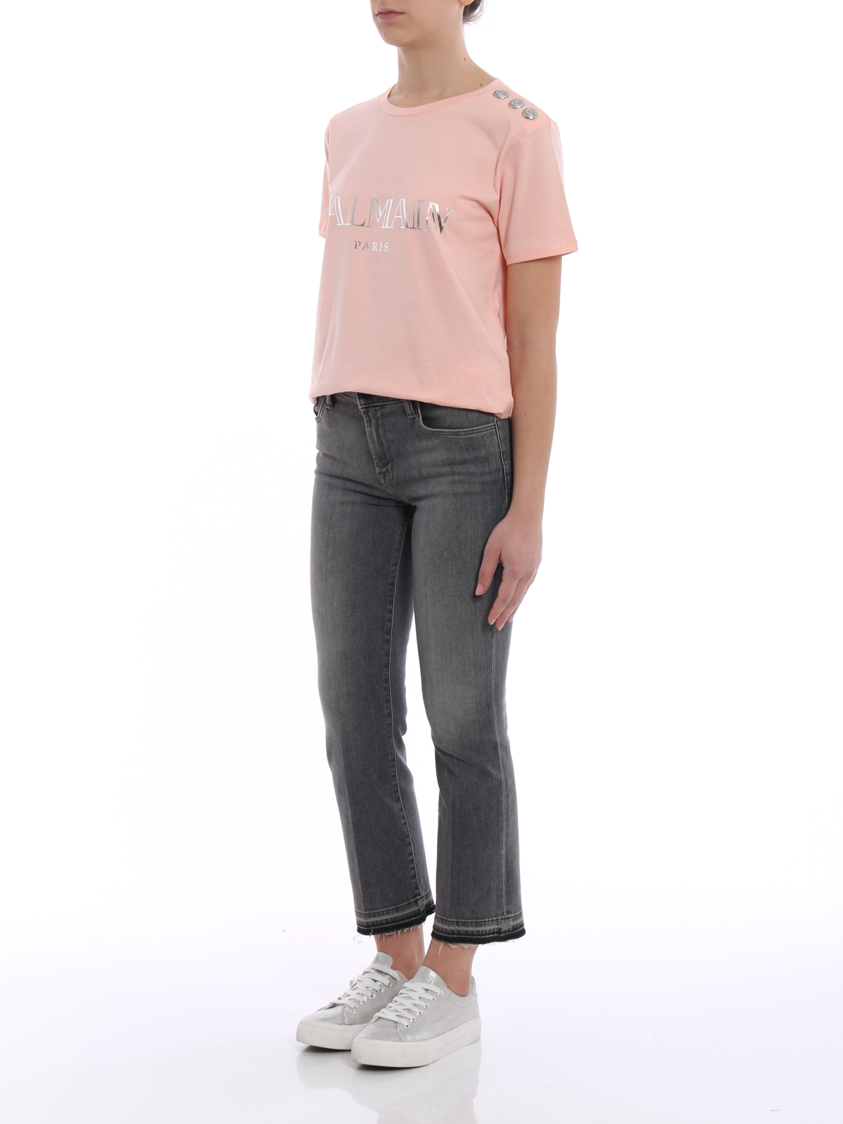 Tシャツ・カットソー BALMAIN Woman T-Shirt Pink CF1ED001BB02 OLA Pink Designer T-shirts - Women | Balmain