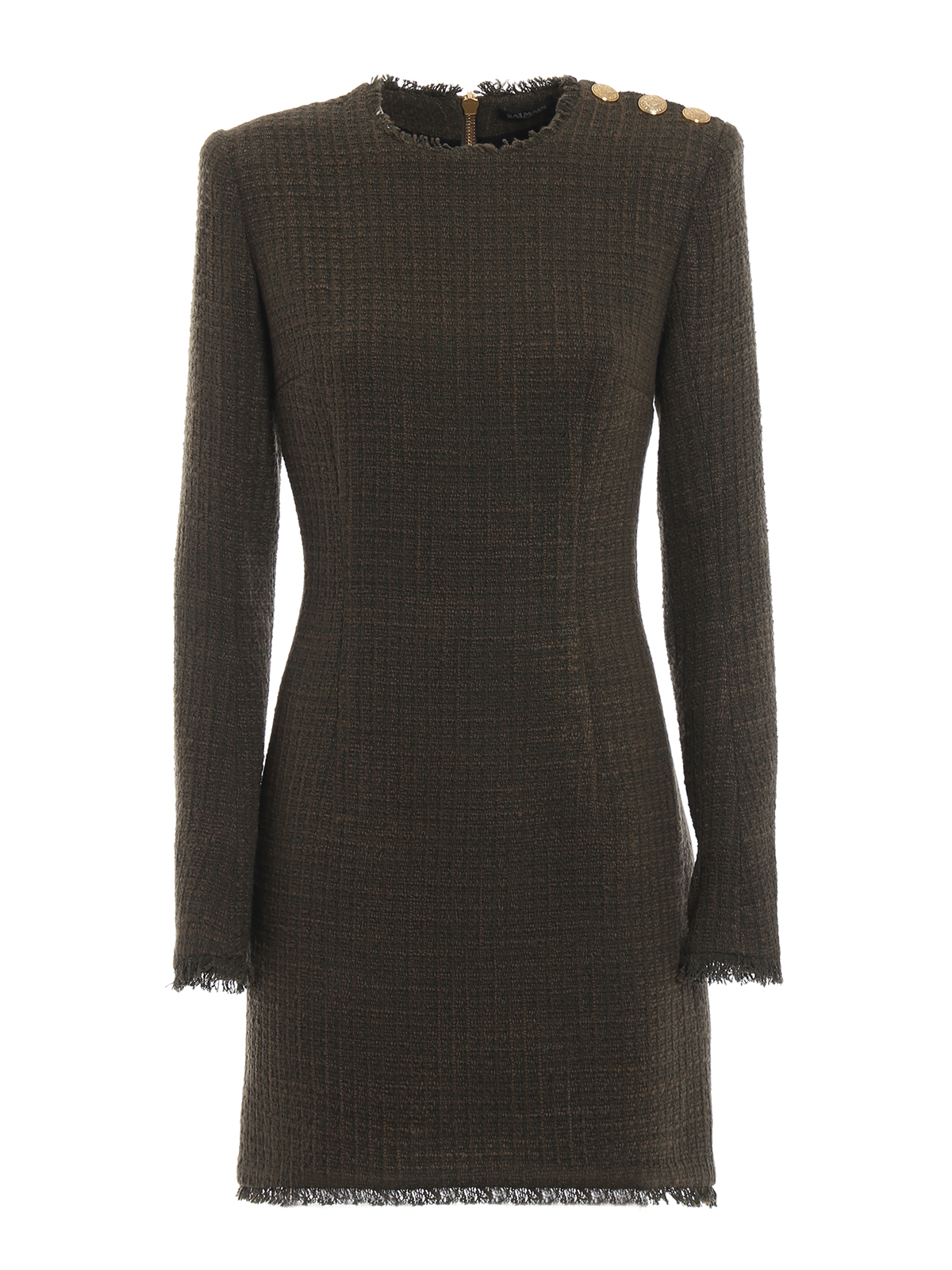 Balmain Army green boucle crew neck dress 18H153430X035C3690