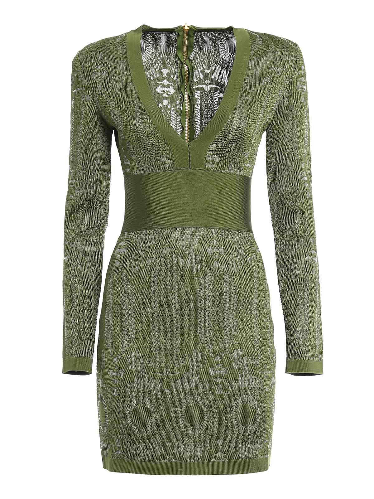 Balmain Stretch knitted sensual mini dress - Green|6246655MC3810