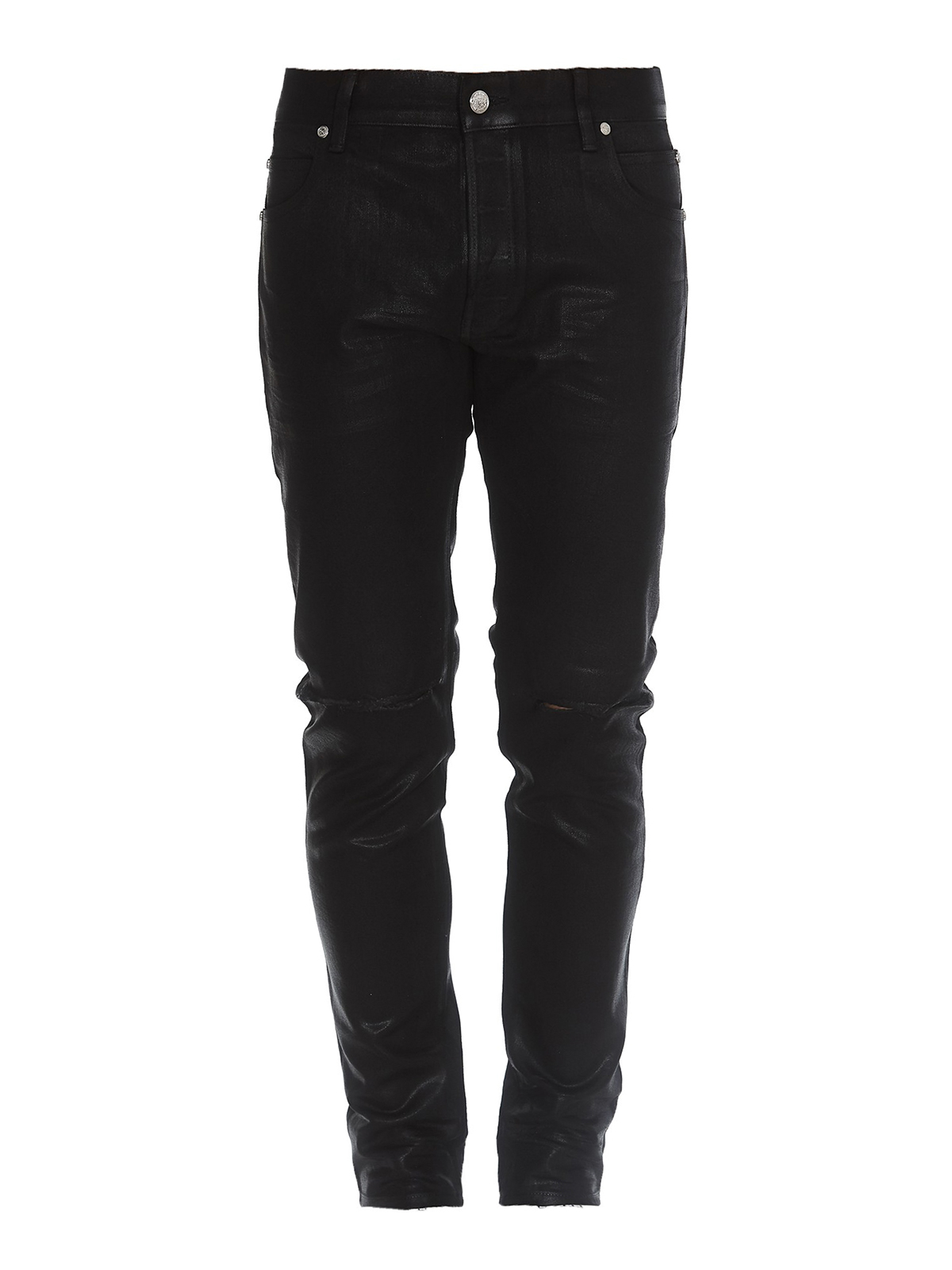 Balmain Cut-out detail coated denim black jeans|RH15230D0060PA