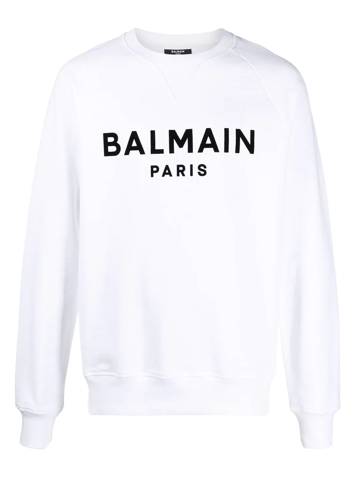 スウェット・トレーナー BALMAIN COTTON CREWNECK SWEATSHIRT WITH TIE DYE PATTERN Cropped sweatshirt with Balmain Paris print white white