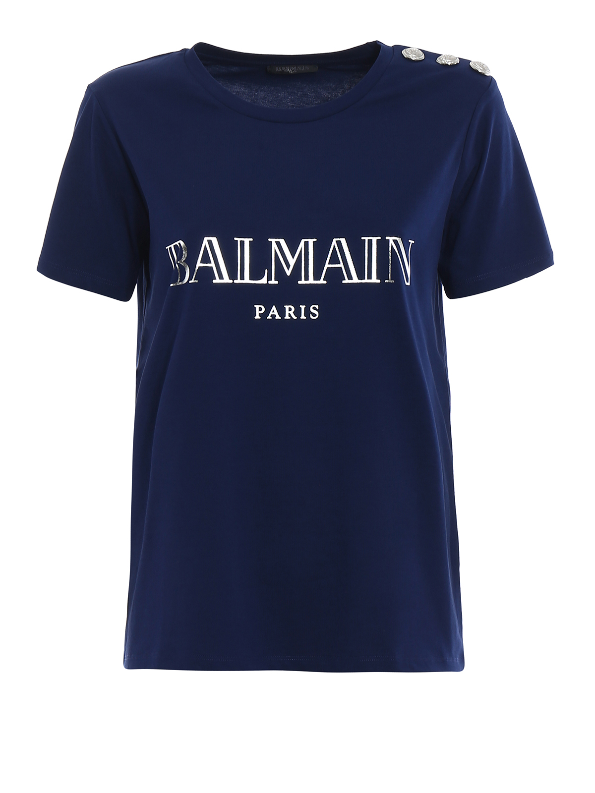 Balmain Silver logo blue cotton T-shirt - Blue | 128539326IC3306