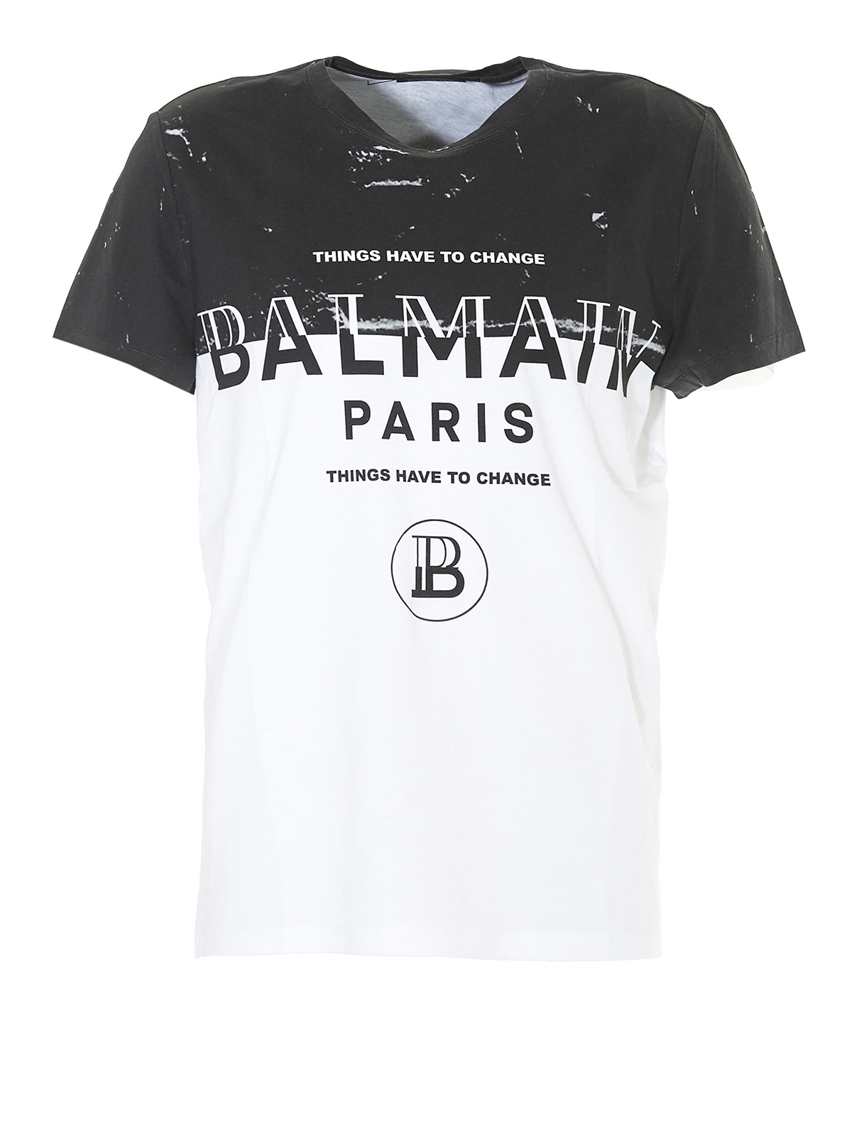 Balmain Two-tone logo print T-shirt - White - Men|SH01601I232EAB