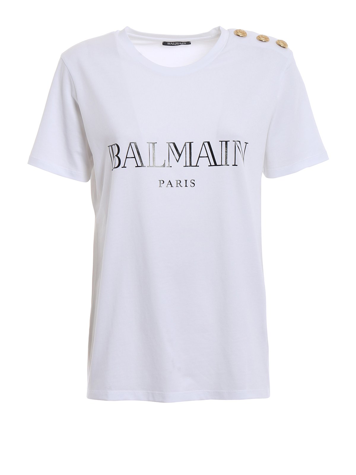 Balmain White T-shirt with golden buttons - White