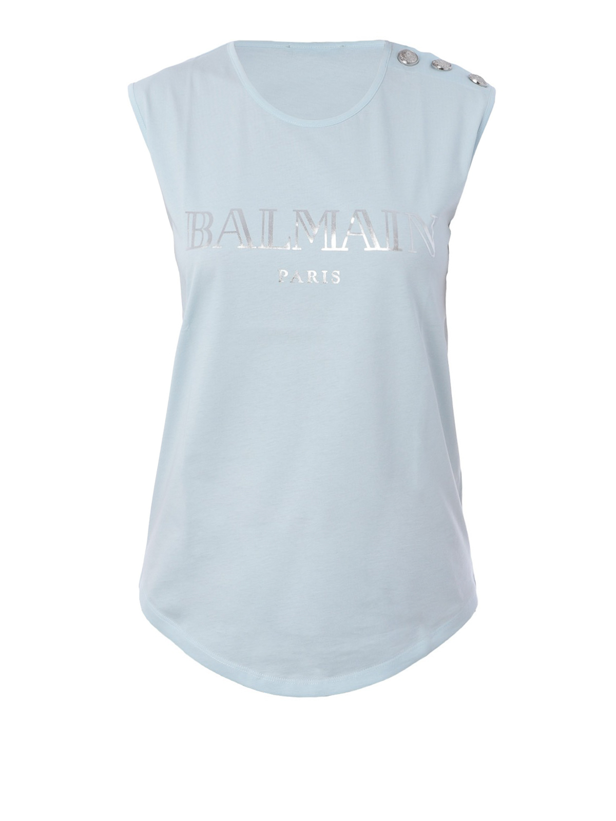 Balmain Logo Print Light Blue Cotton Tank Top