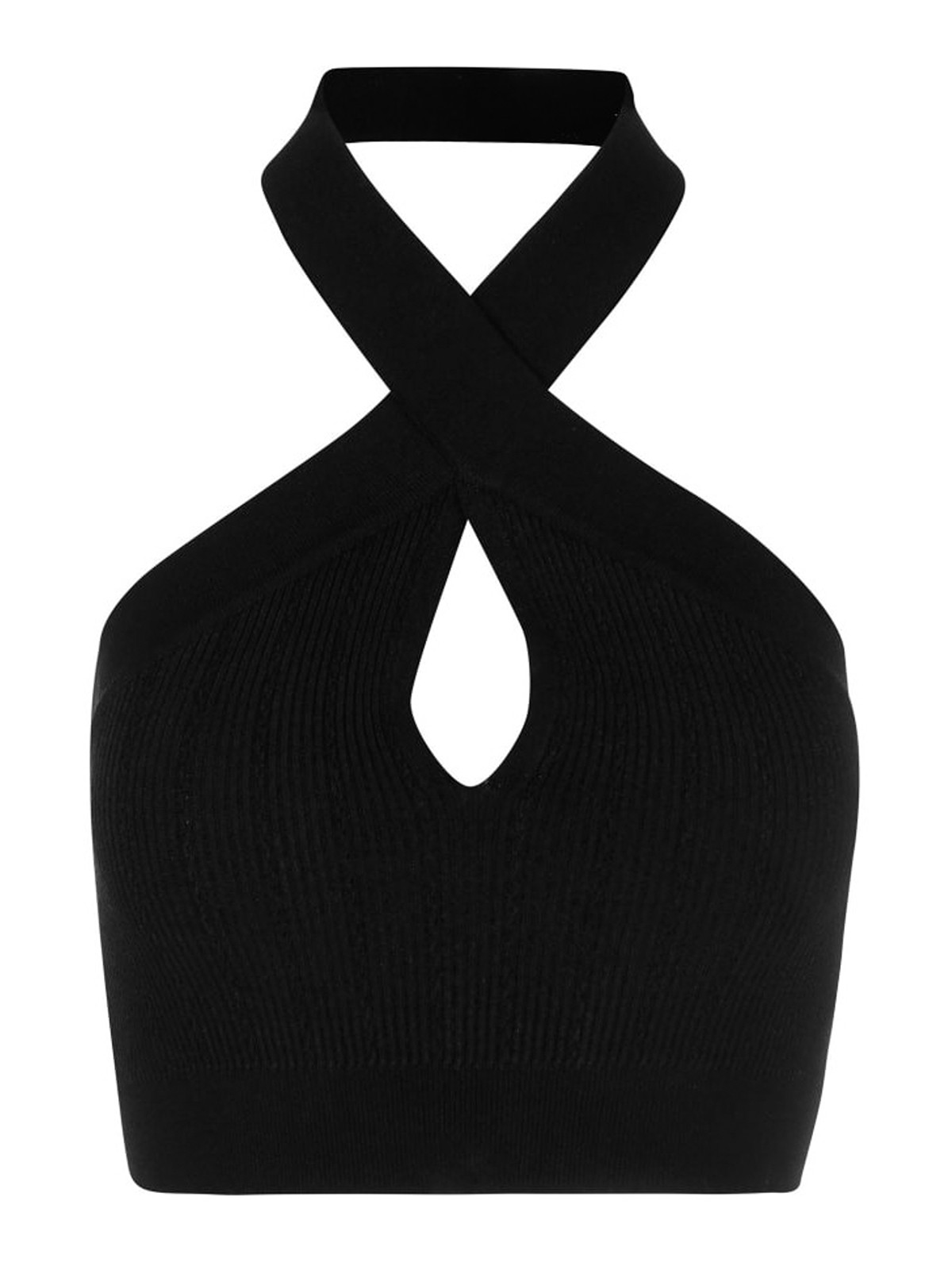 Balmain Twisted halterneck knit crop top Black VF10141K2110PA