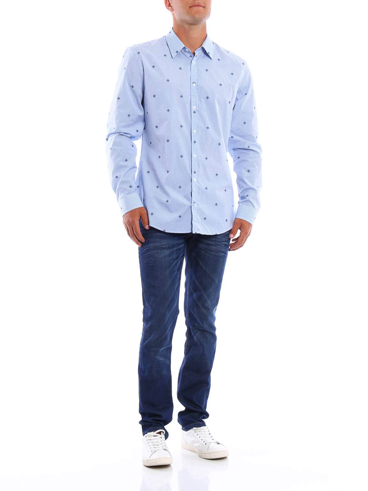 Gucci Bee embroidery cotton shirt - Light Blue|428842Z358A4421