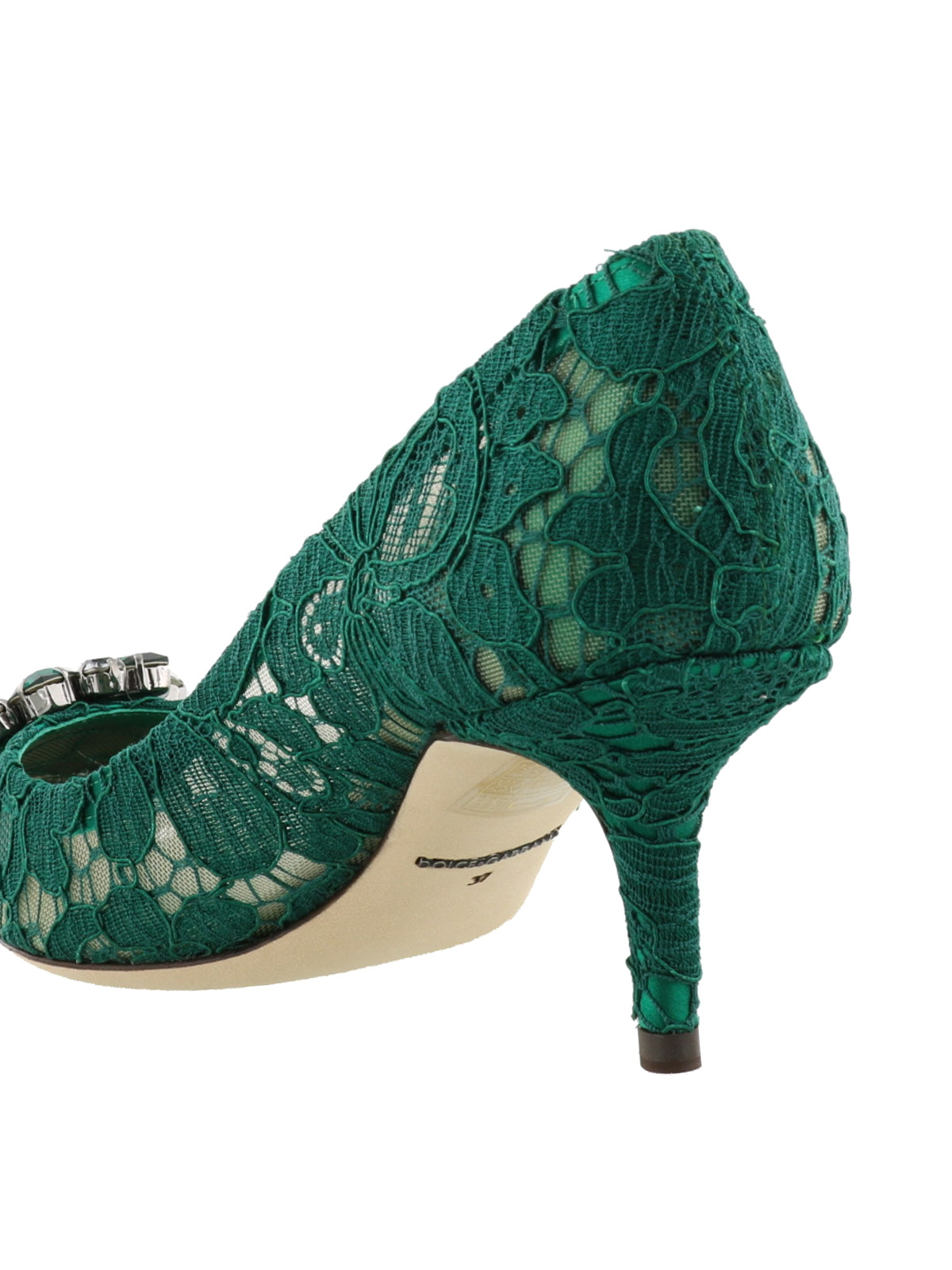 Shop Dolce & Gabbana Bellucci Green Lace Jewel Pumps