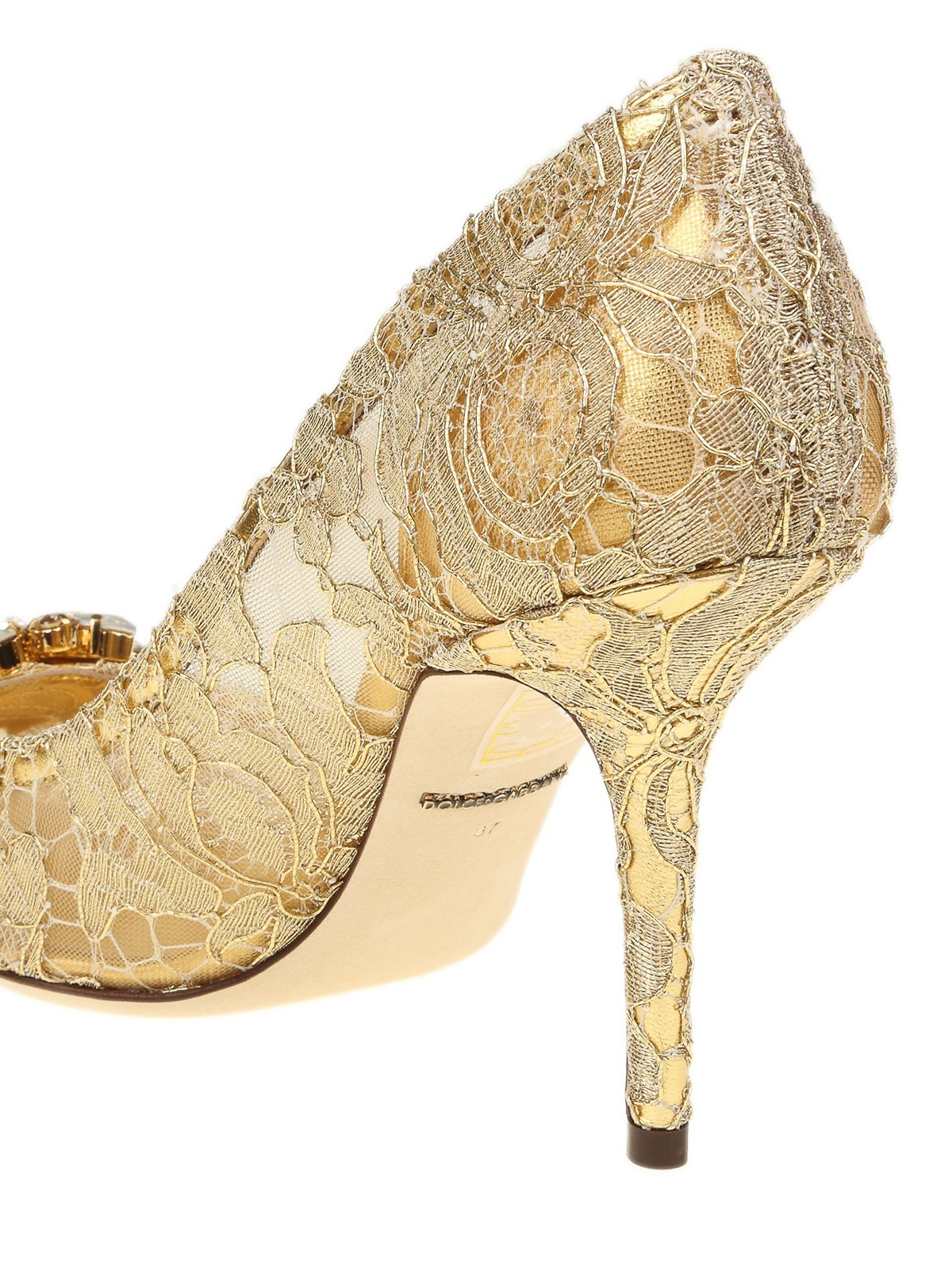 Shop Dolce & Gabbana Bellucci Taormina Gold Lace Jewel Pumps