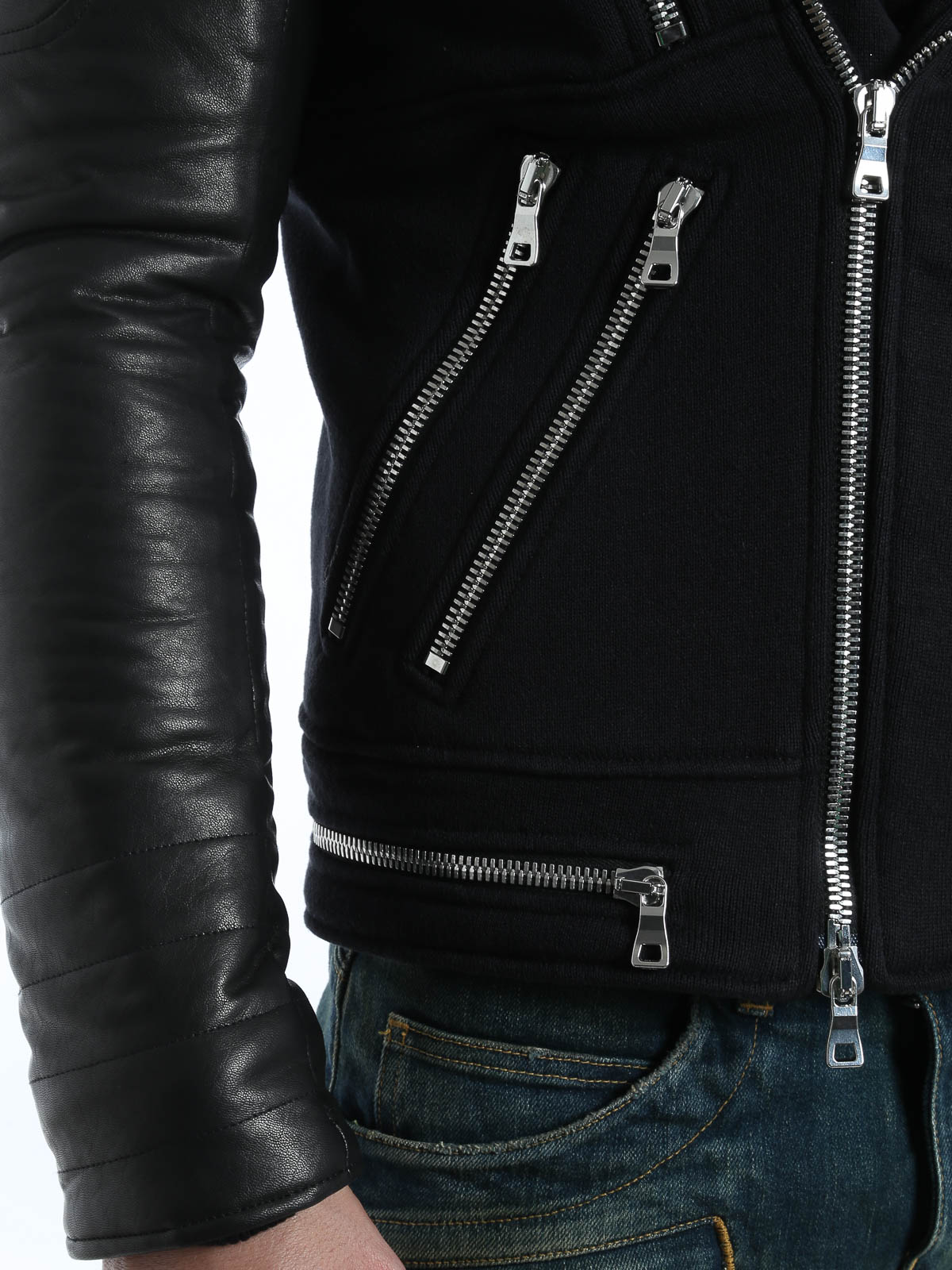 Biker jackets Balmain   Leather and cotton biker jacket