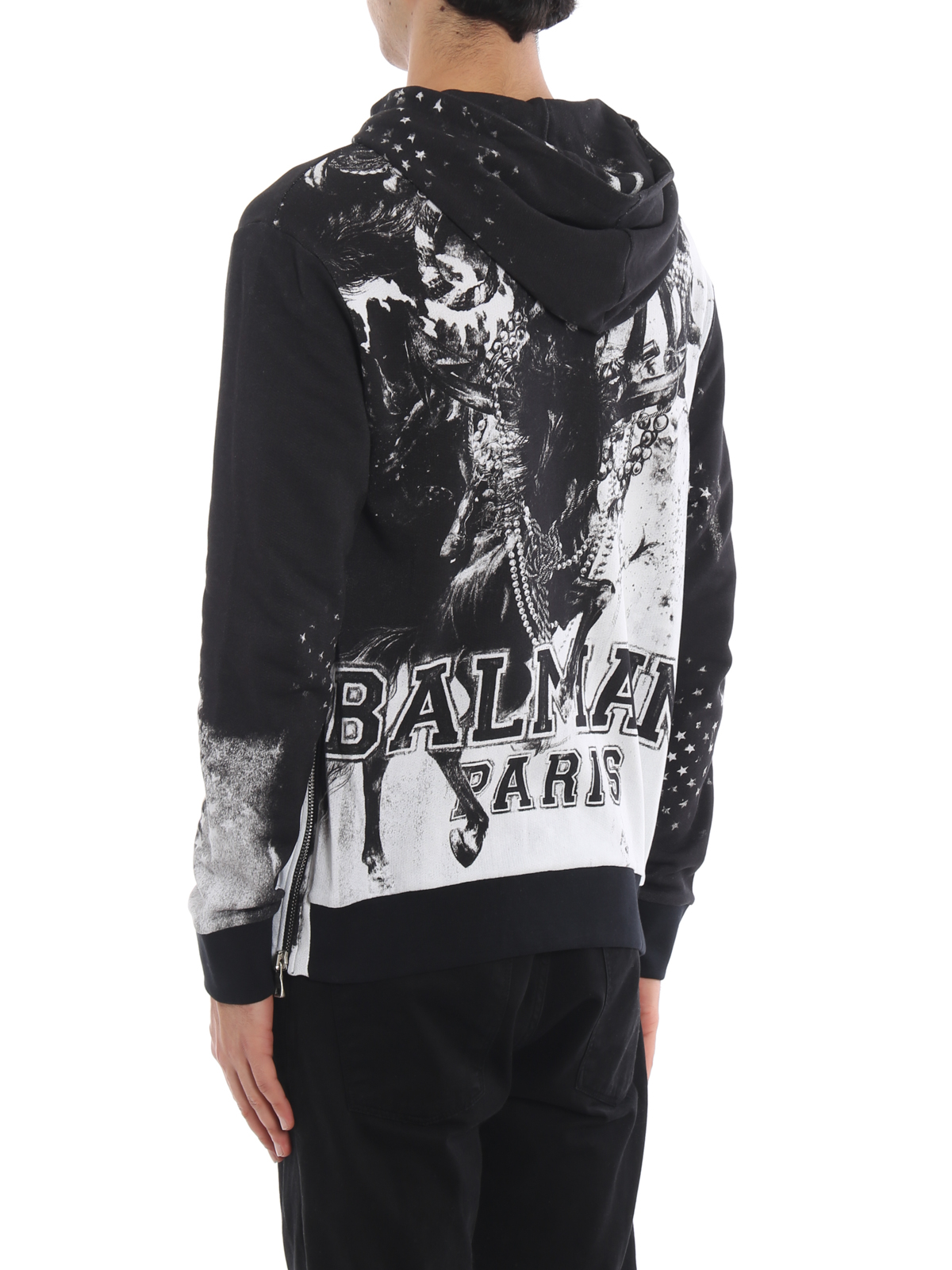 Balmain Black and white print zipped hoodie Men S8H6641I146181