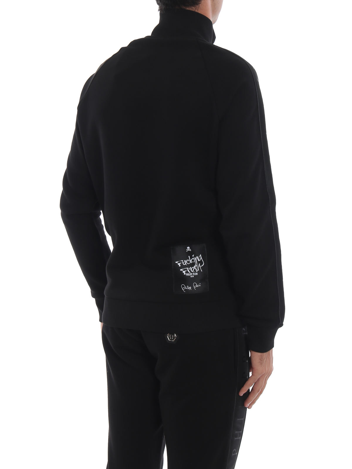 Philipp Plein Black Band embellished cotton zip sweatshirt
