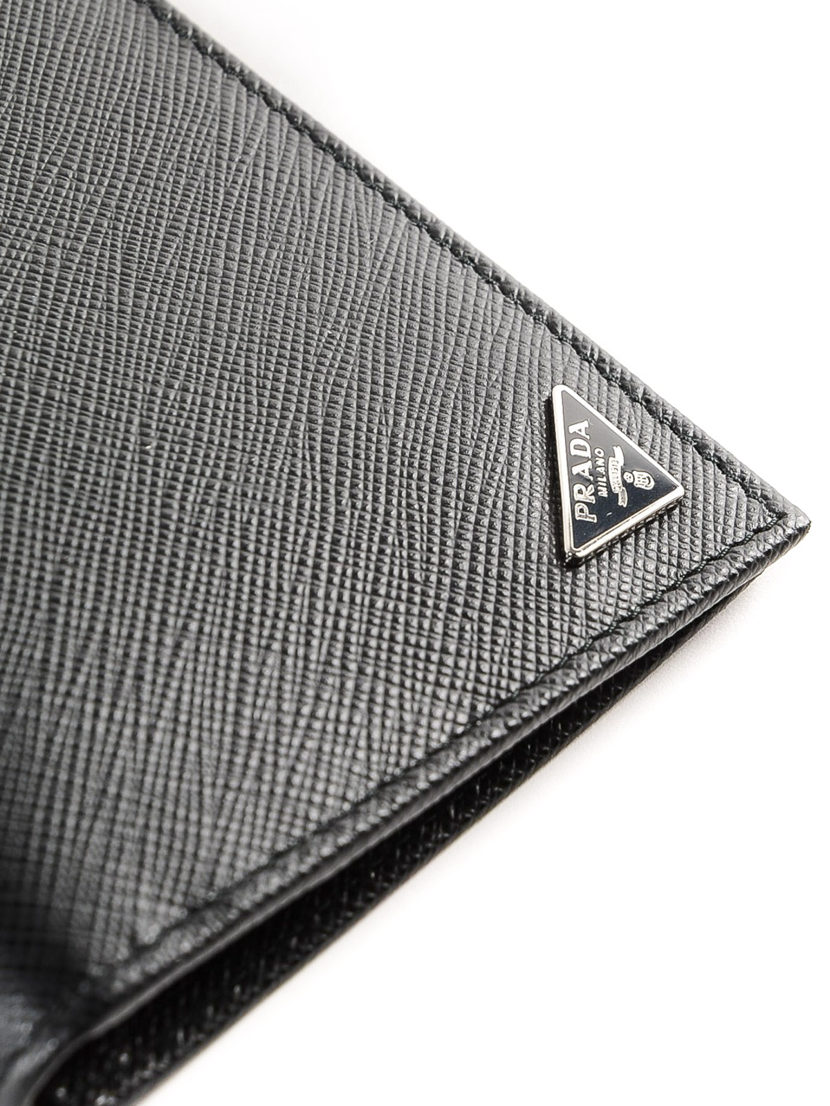 Prada Black Saffiano Leather Money Clip Bi-fold Wallet Prada
