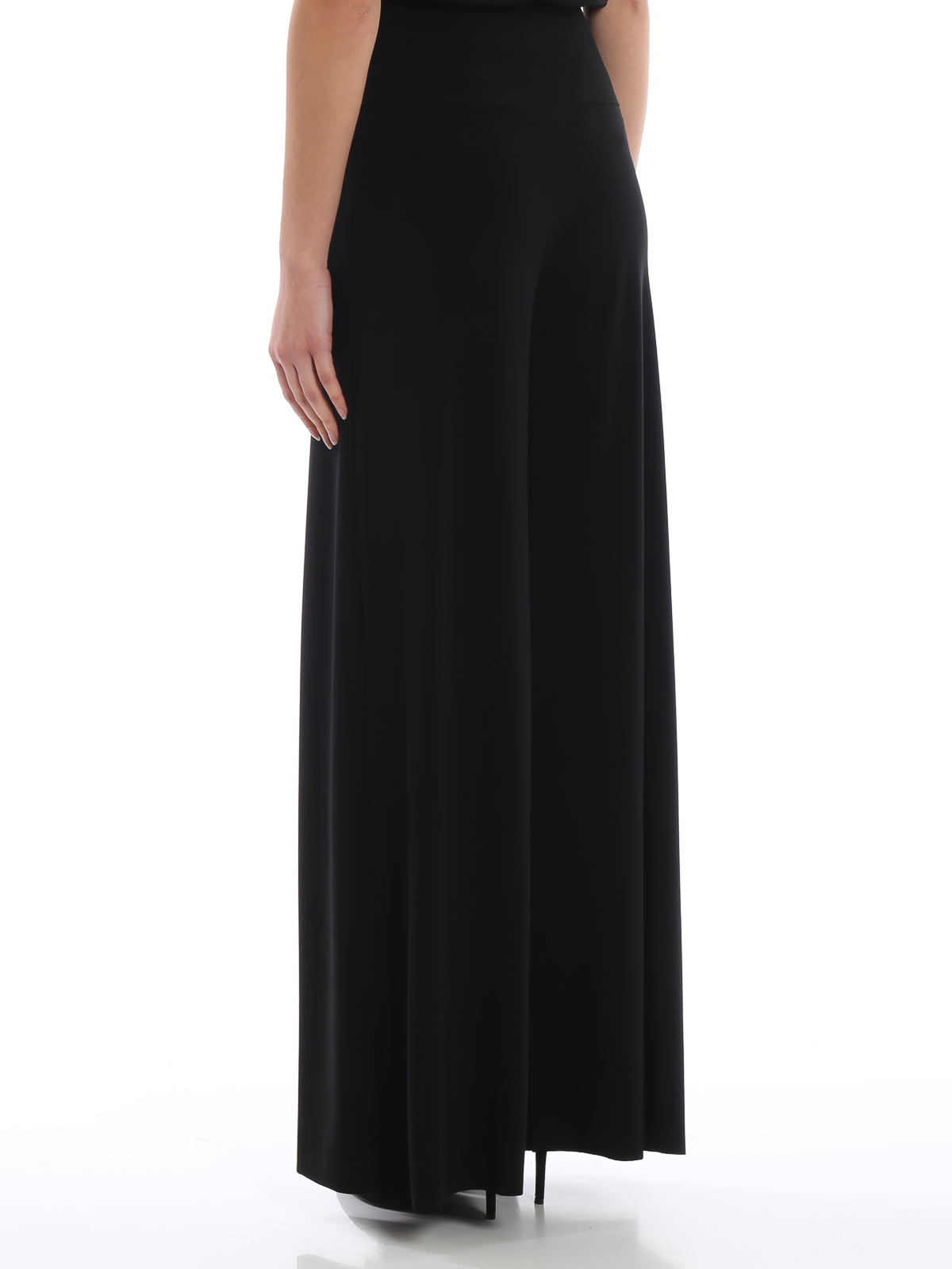Shop Norma Kamali Black Stretch Fabric Flared Trousers In Negro