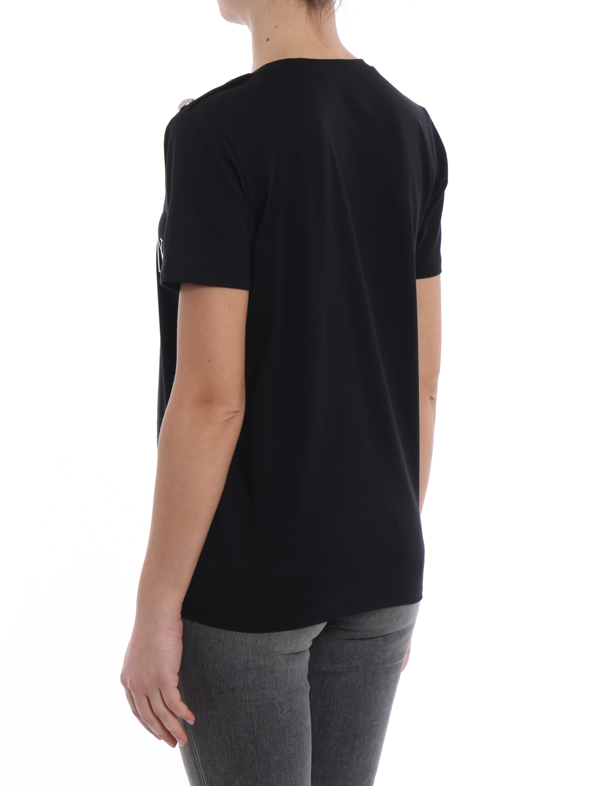 Balmain Black T-shirt with silver buttons - Black