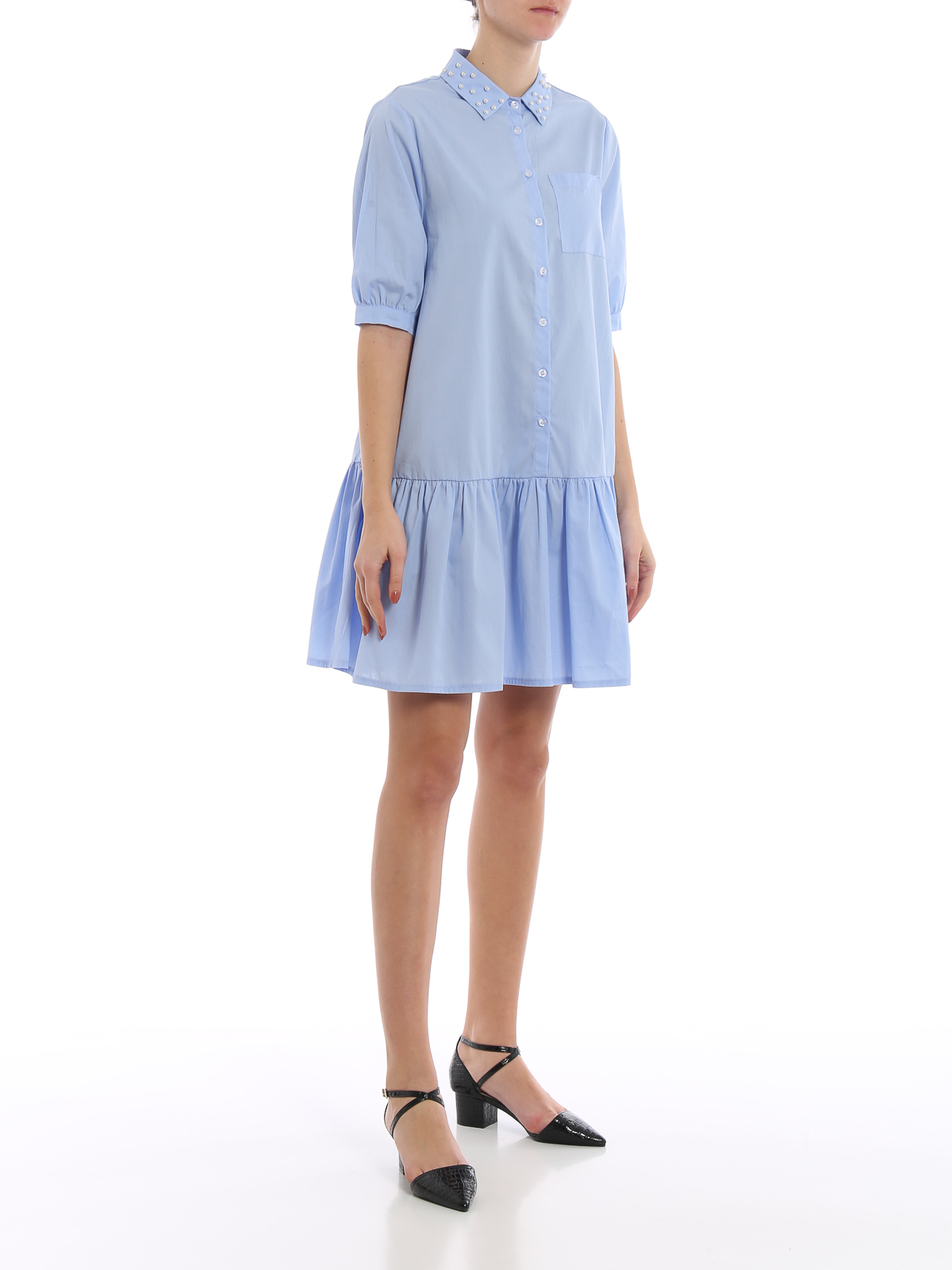 Blugirl Pearl embellished cotton poplin peplum dress|7728105