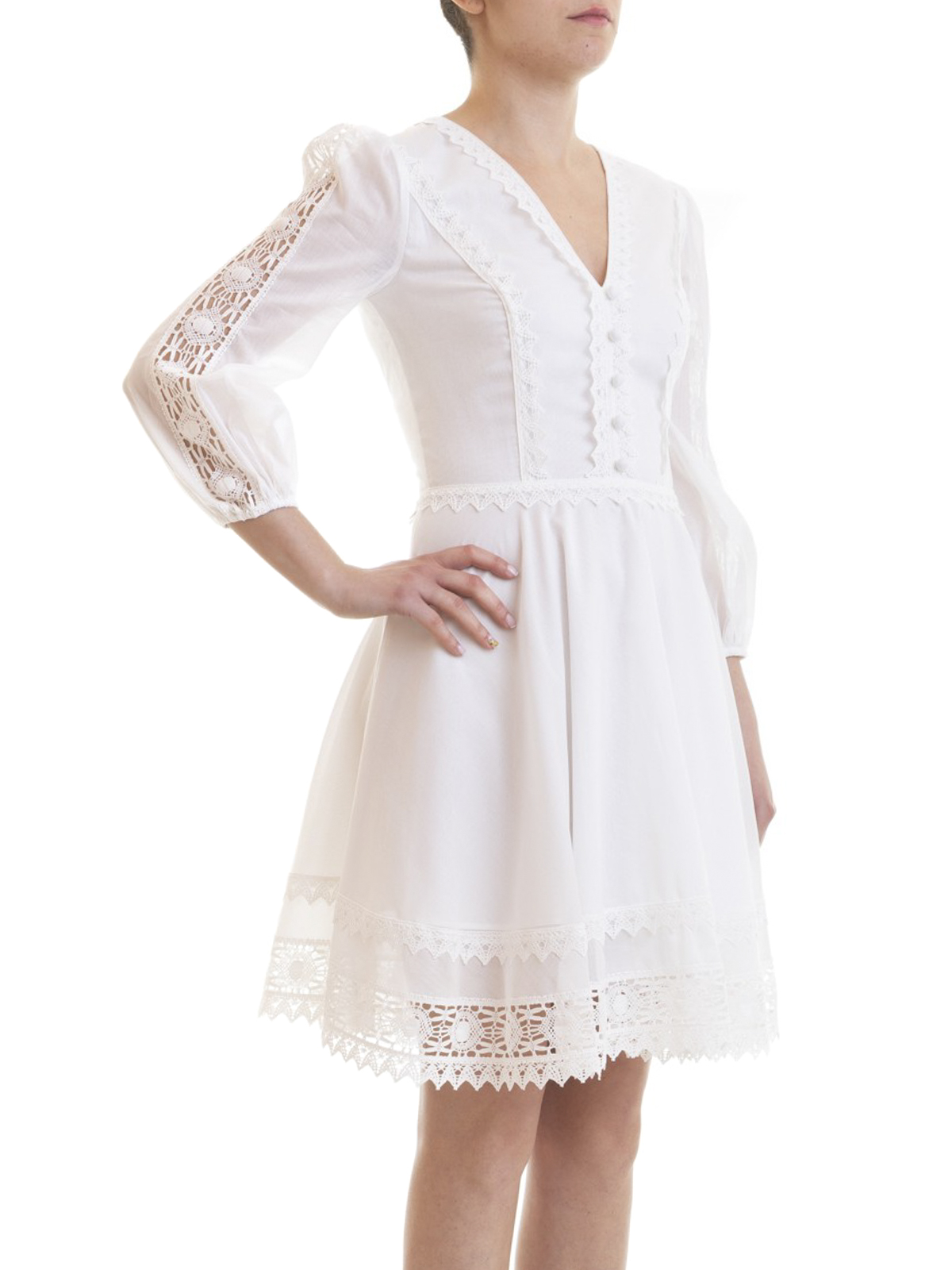 Blumarine Lace embellished long sleeve cotton dress|3574107
