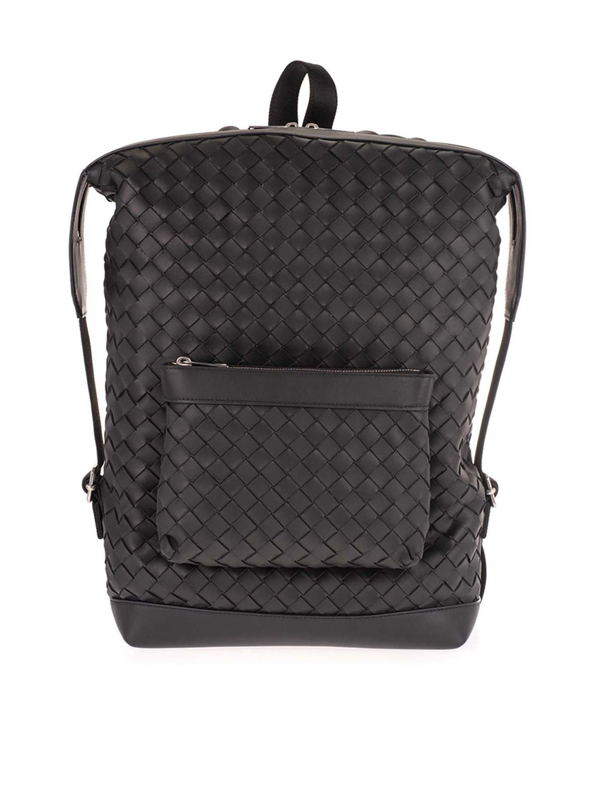 Black Intrecciato-leather backpack, Bottega Veneta