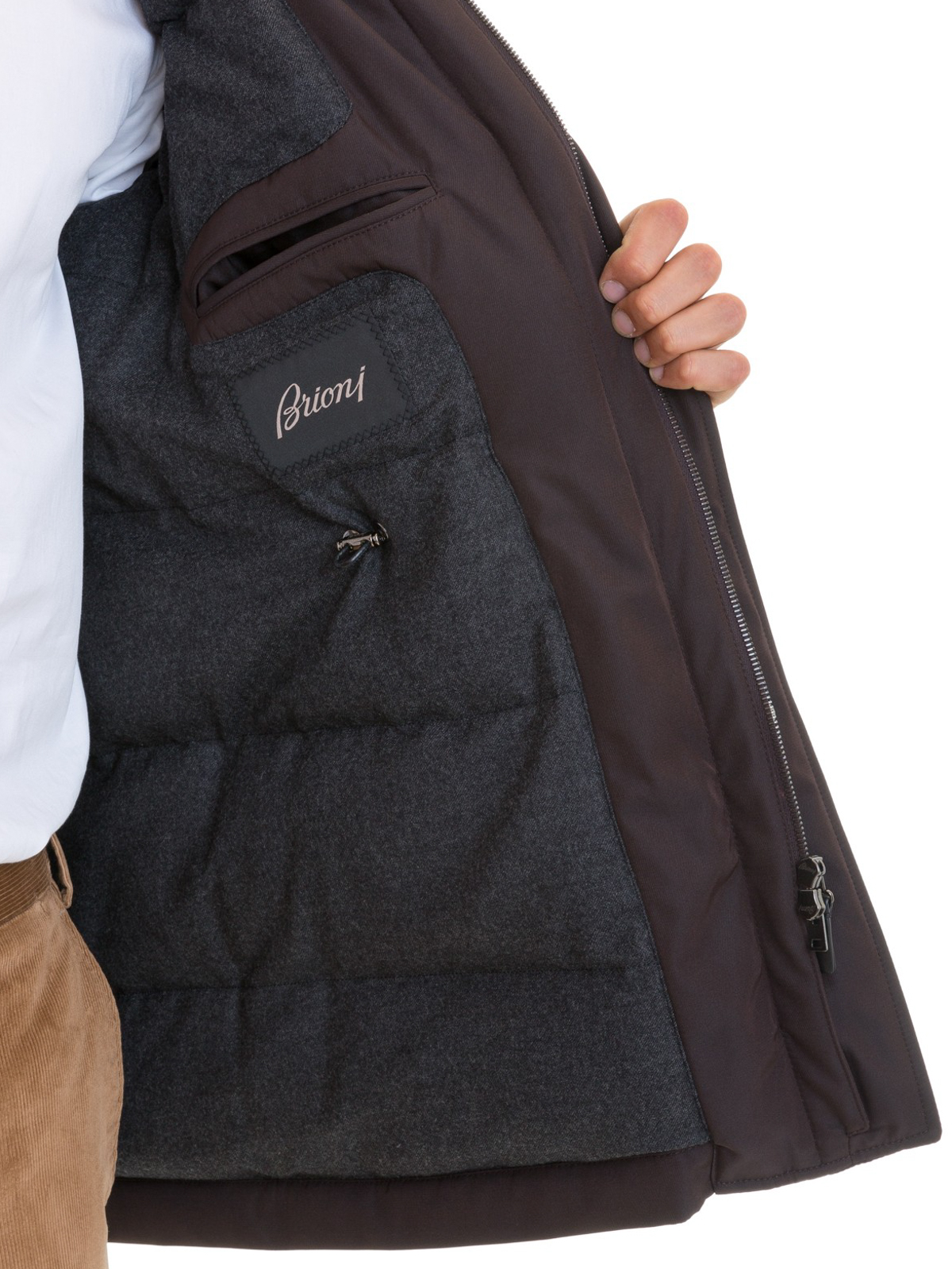 Shop Brioni Drawstring Waist Detail Padded Jacket In Marrón