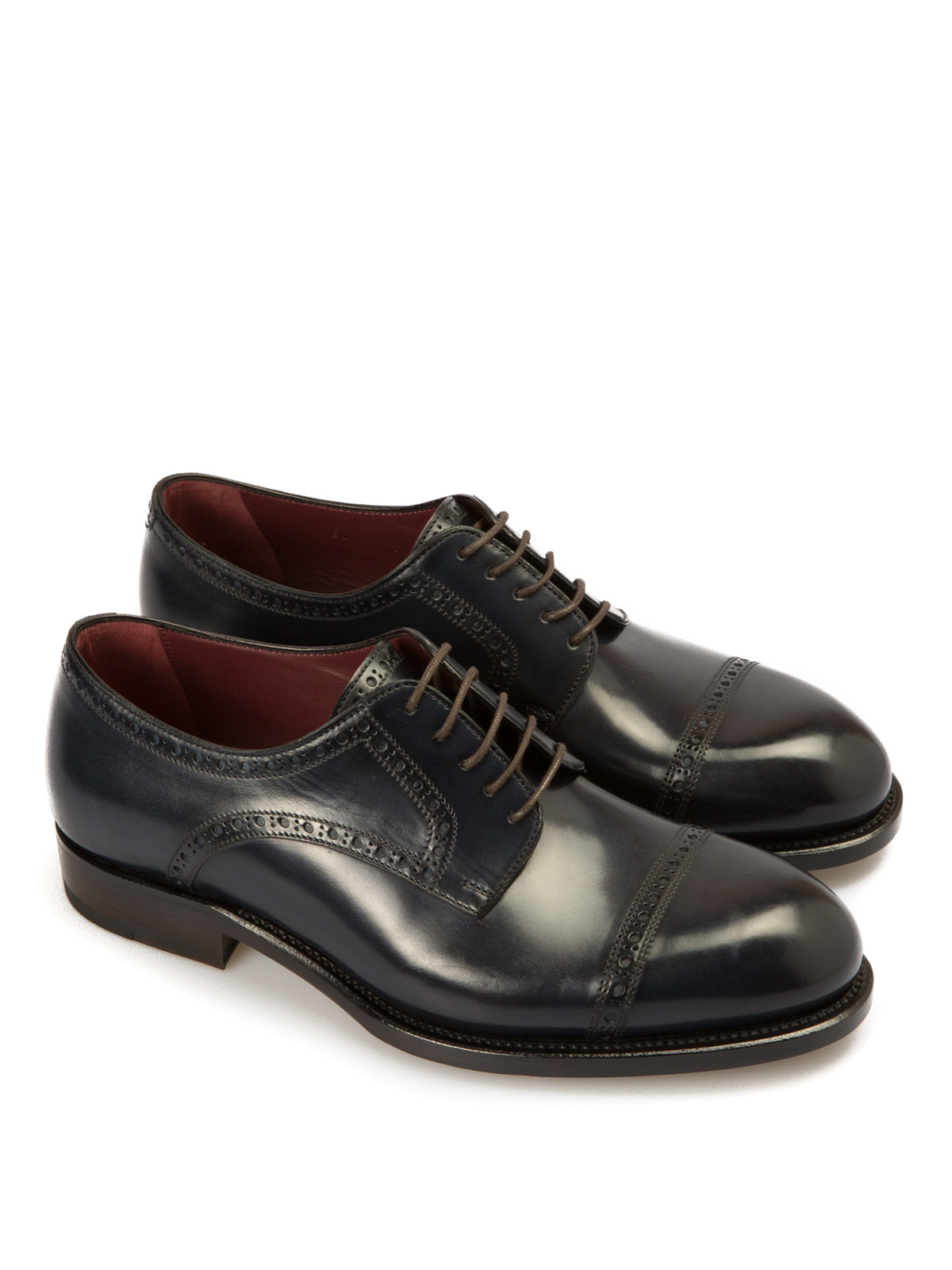 Shop Brioni Milano Derby Leather Shoes In Azul Oscuro