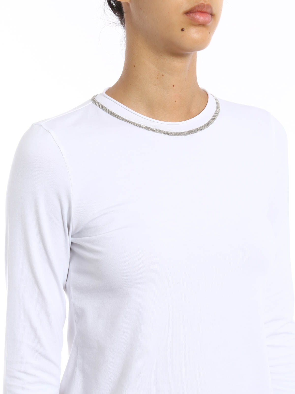 白長袖Tシャツブルネロクチネリ - Tシャツ/カットソー(七分/長袖)