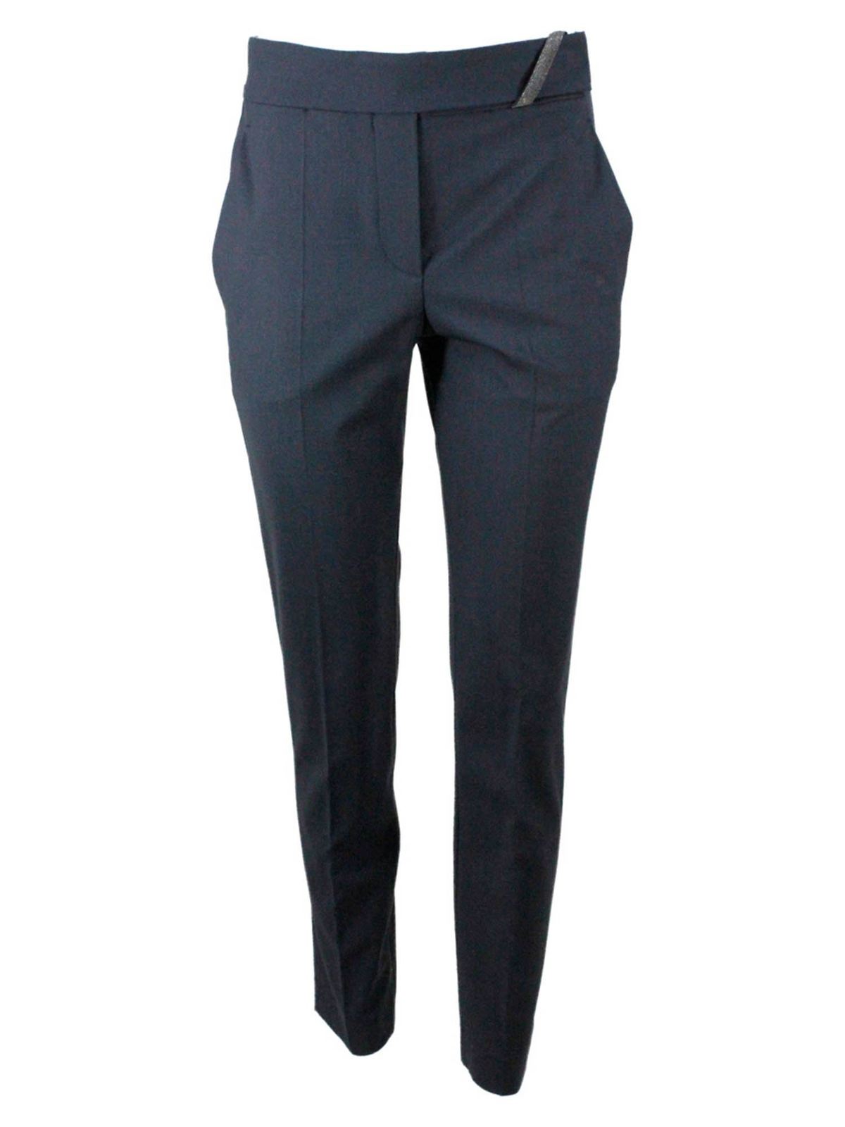 Brunello Cucinelli Wool Blend High Rise Trousers In Blue