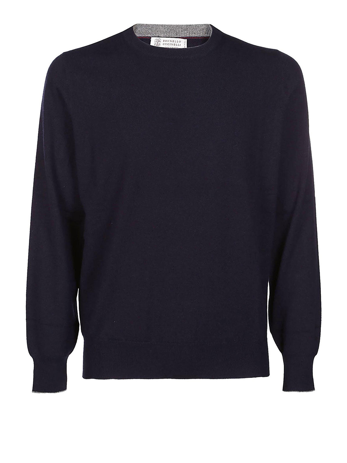 Brunello Cucinelli Ribbed Edges Detail Cashmere Crew Neck In Azul Oscuro