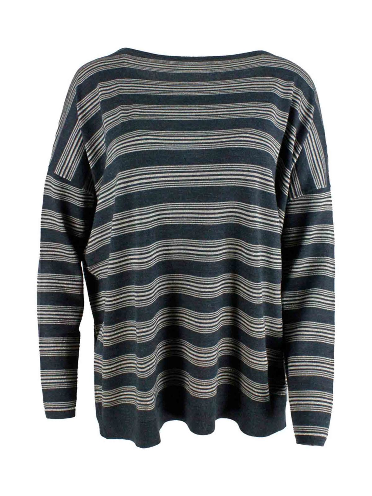 Brunello Cucinelli Wool Cashmere Blend Striped Jumper In Grey