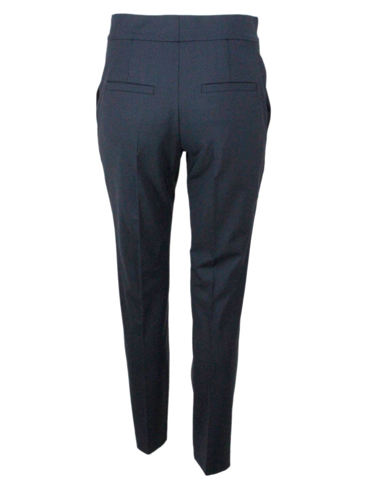 Shop Brunello Cucinelli Wool Blend High Rise Trousers In Blue