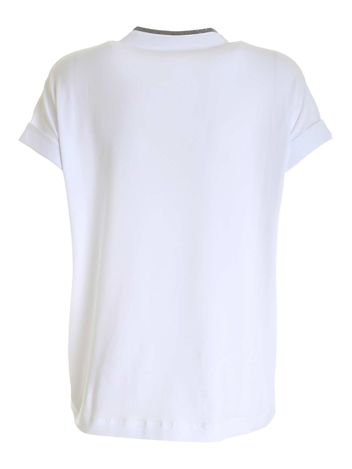 Shop Brunello Cucinelli Embellished Neckline T-shirt In White