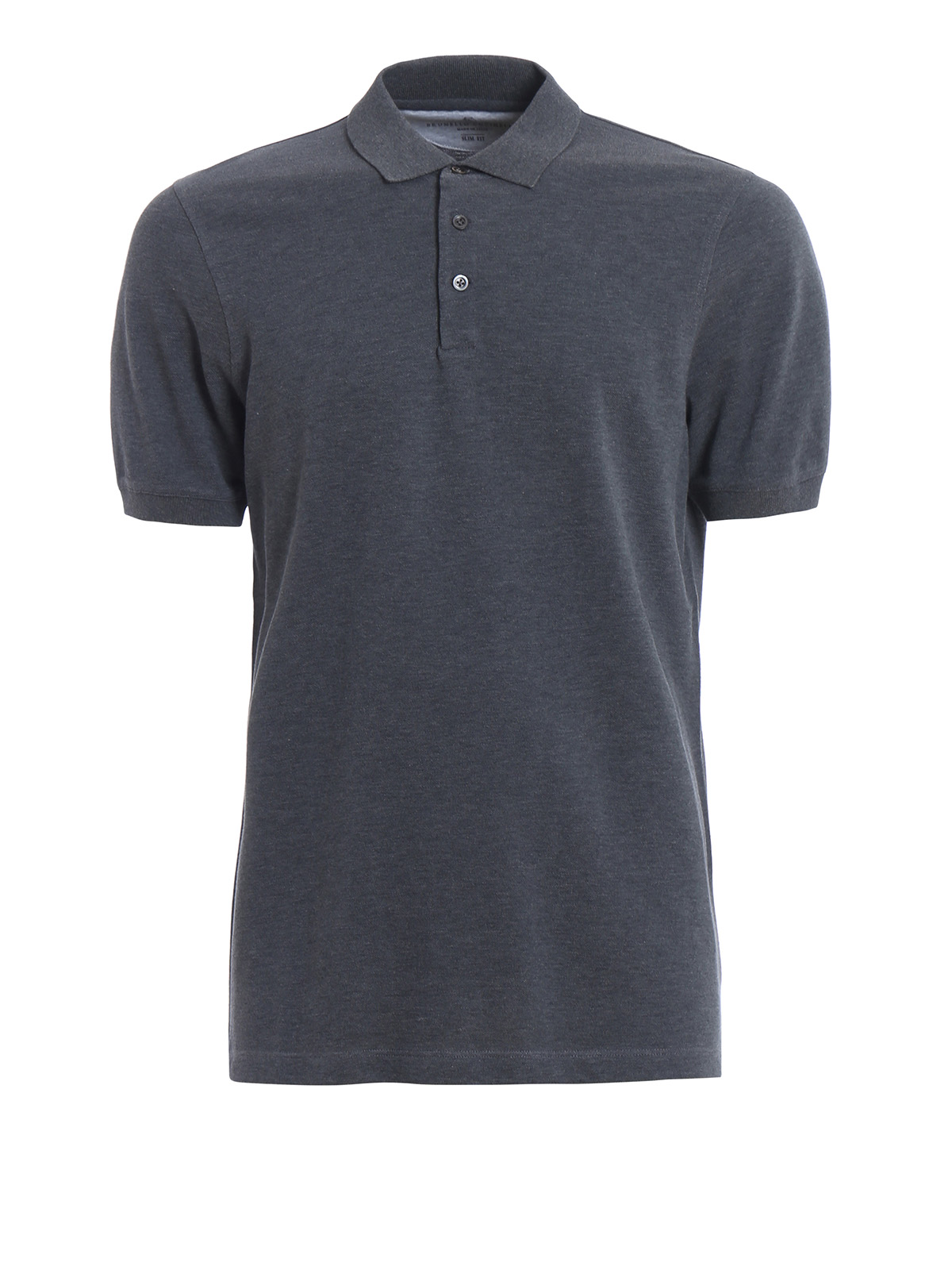 Grey Logo-embroidered ribbed-cotton polo shirt, Brunello Cucinelli