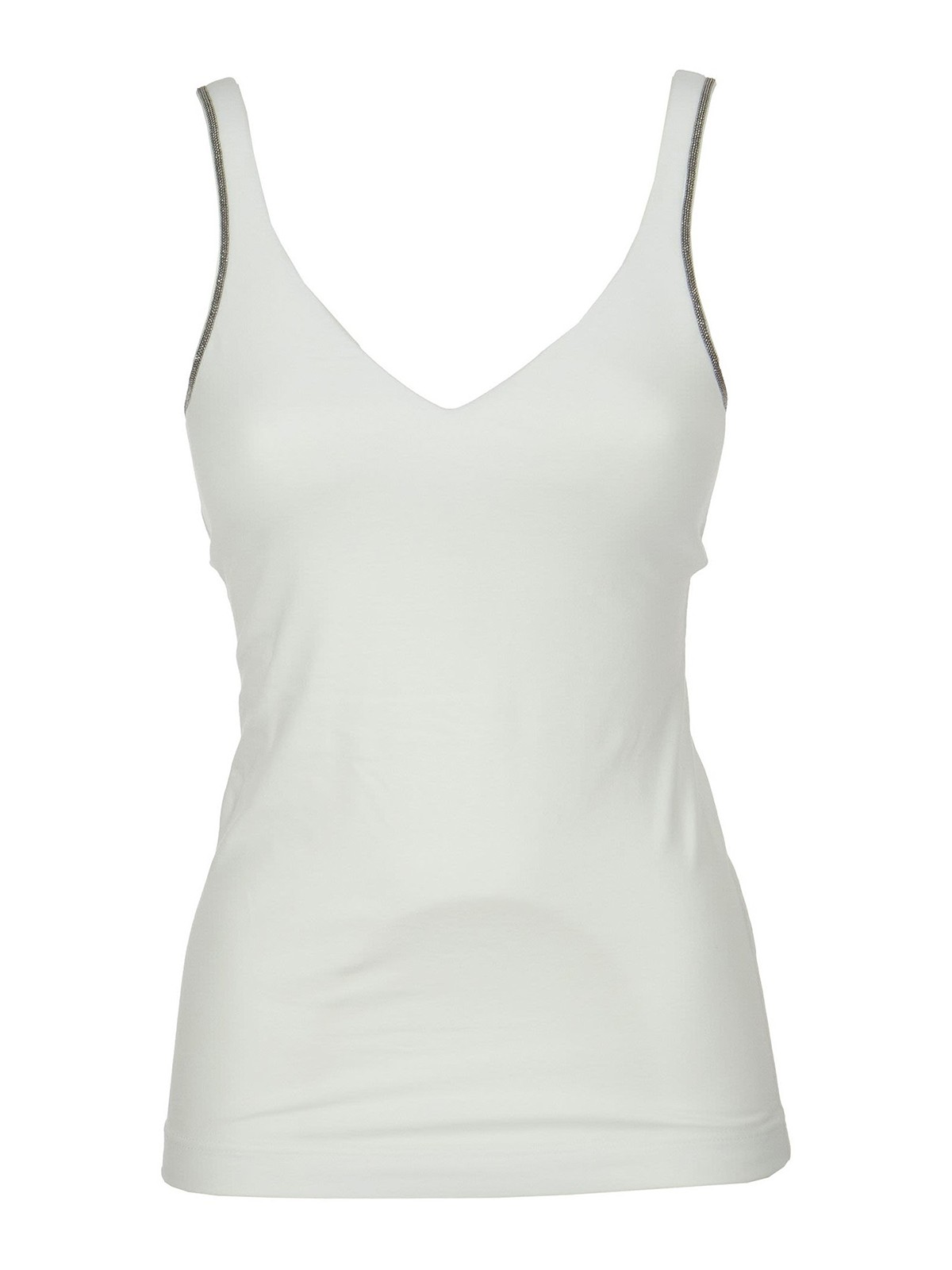 Shop Brunello Cucinelli Embellished Strap Tank Top In White