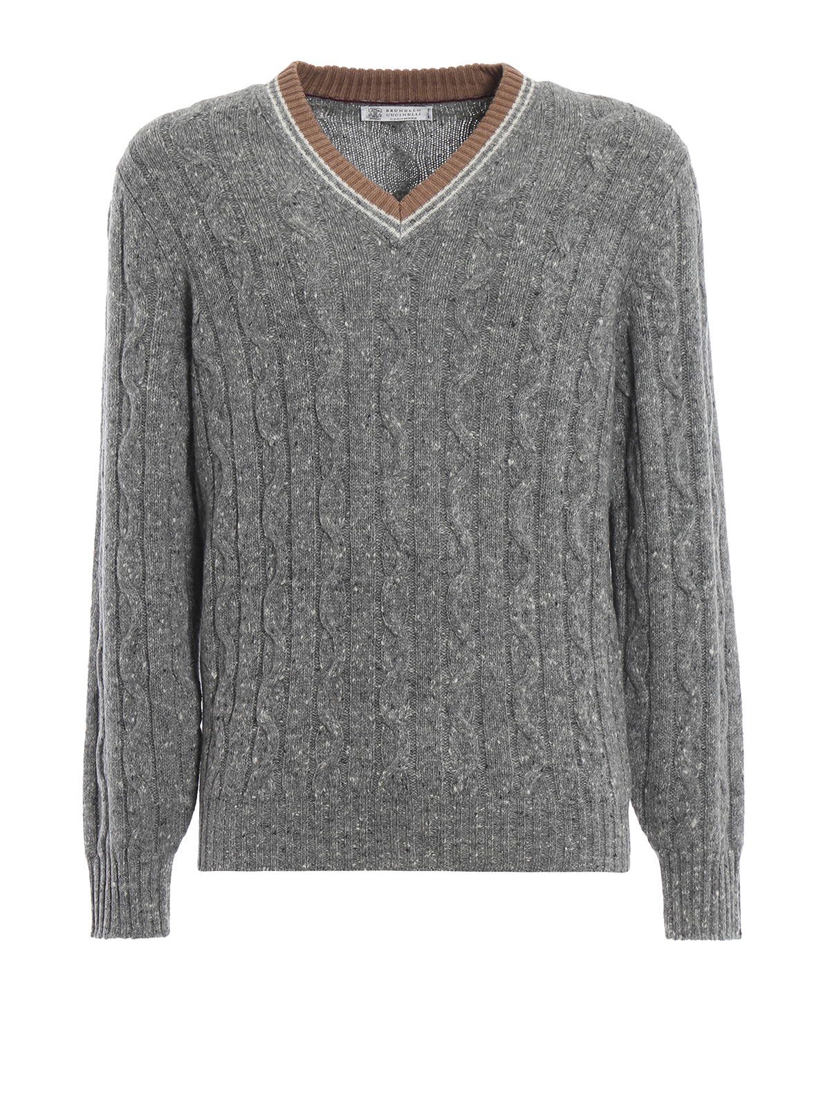 BRUNELLO CUCINELLI グレー Vネック セーター Brunello Cucinelli Grey melange cable knit V-neck sweater