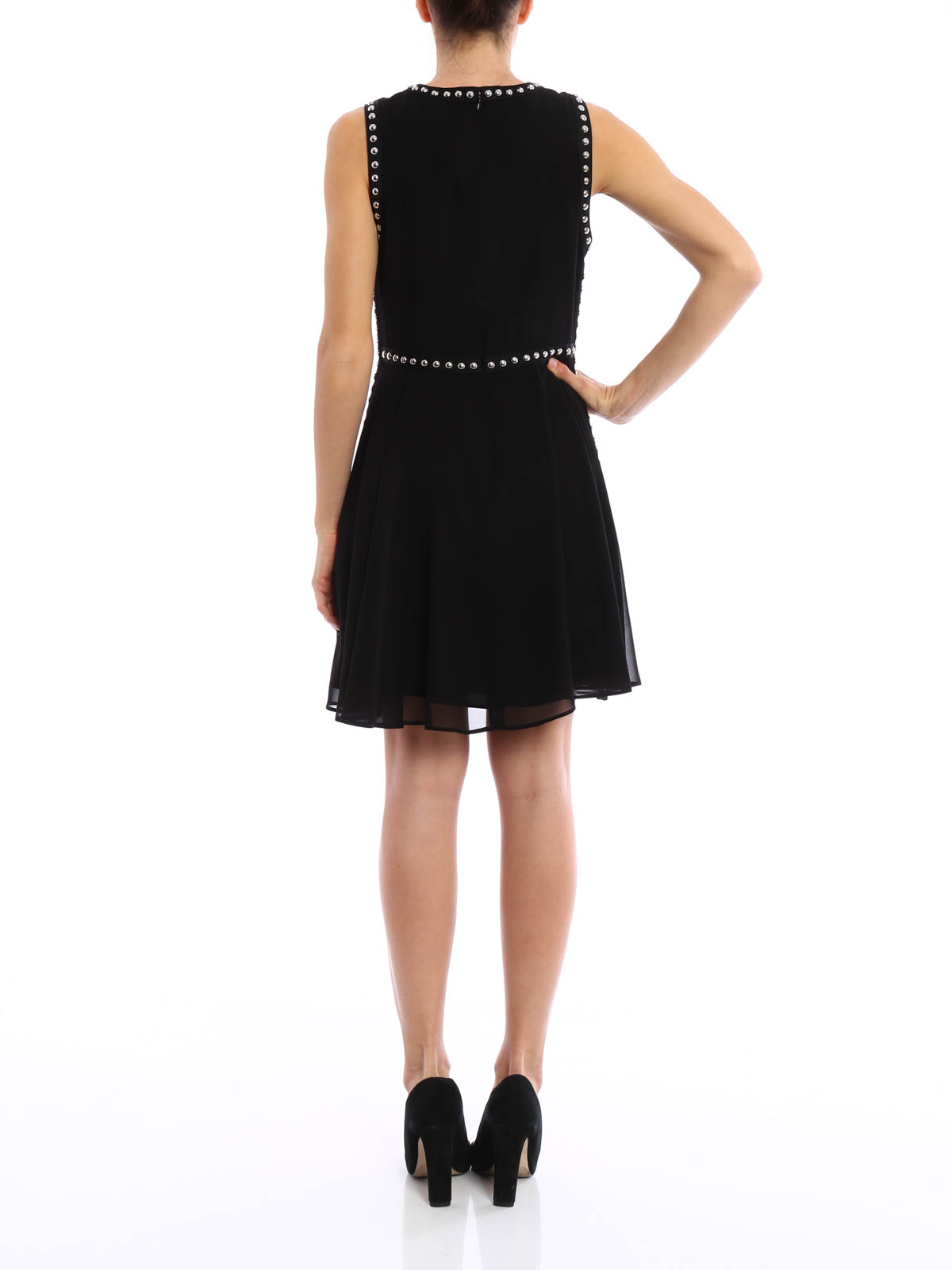a line dress with studs BLACK MIDI DRESS WTH GOLD STUDS