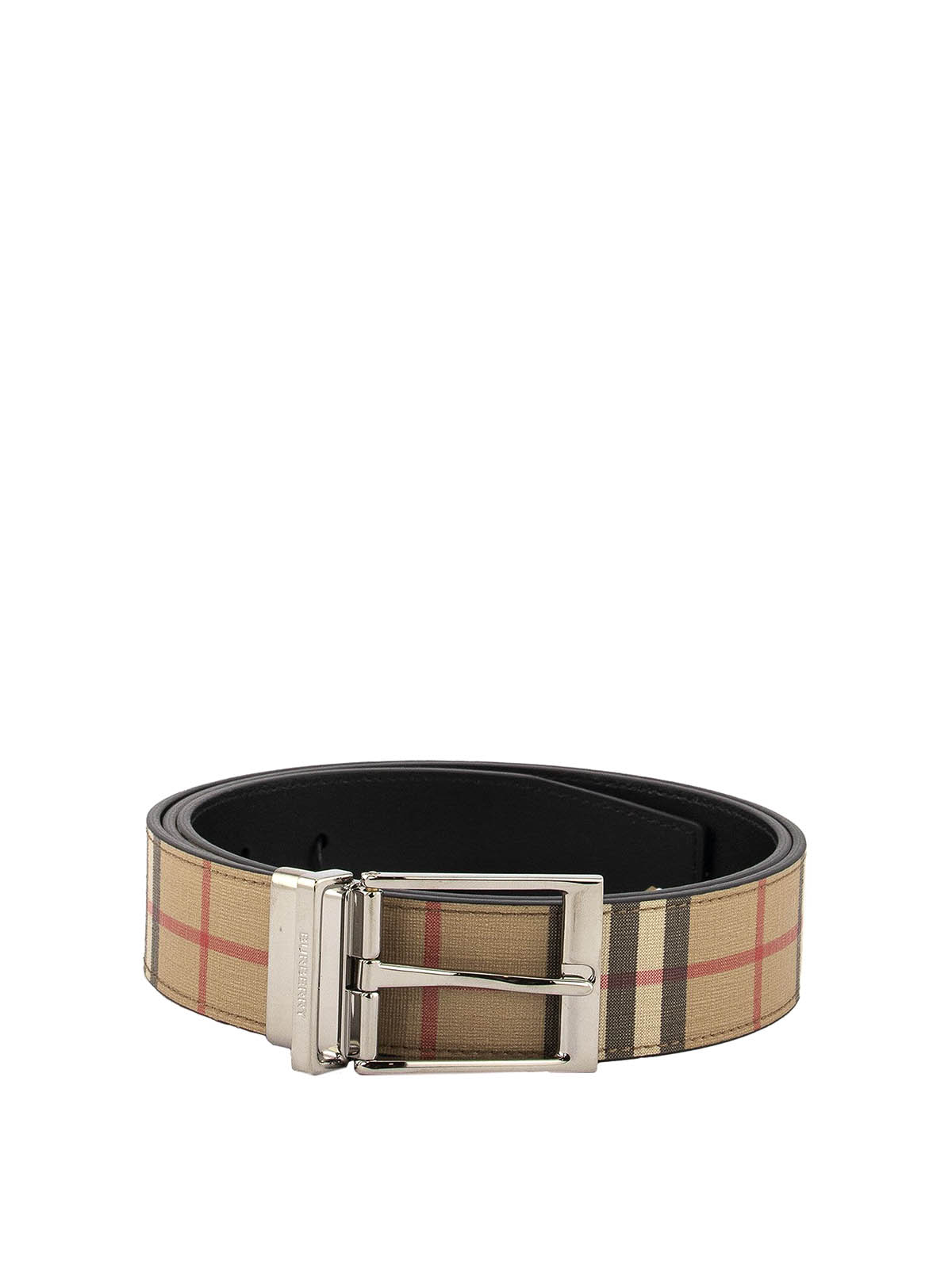 Burberry Louis Check Reversible E-Canvas & Leather Belt Brown