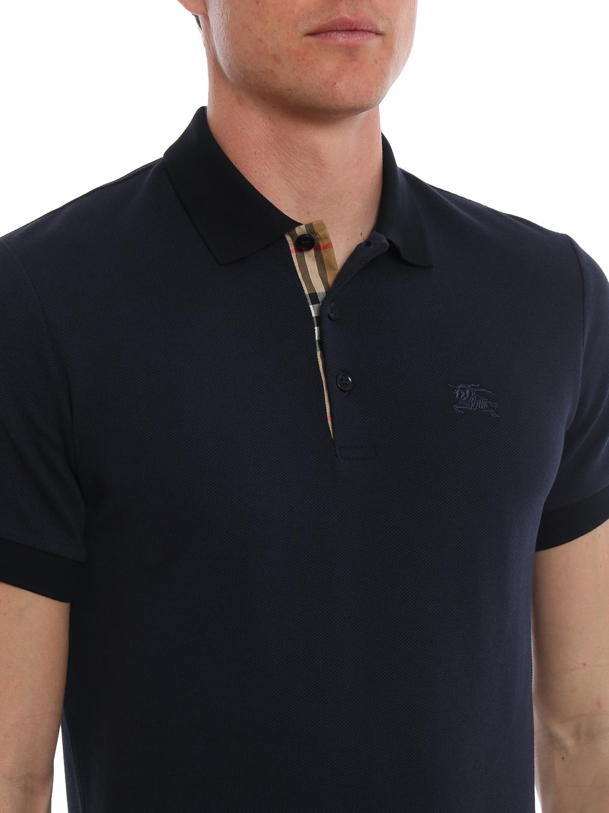 Polo shirts Burberry blue polo shirt with check placket - 8000917