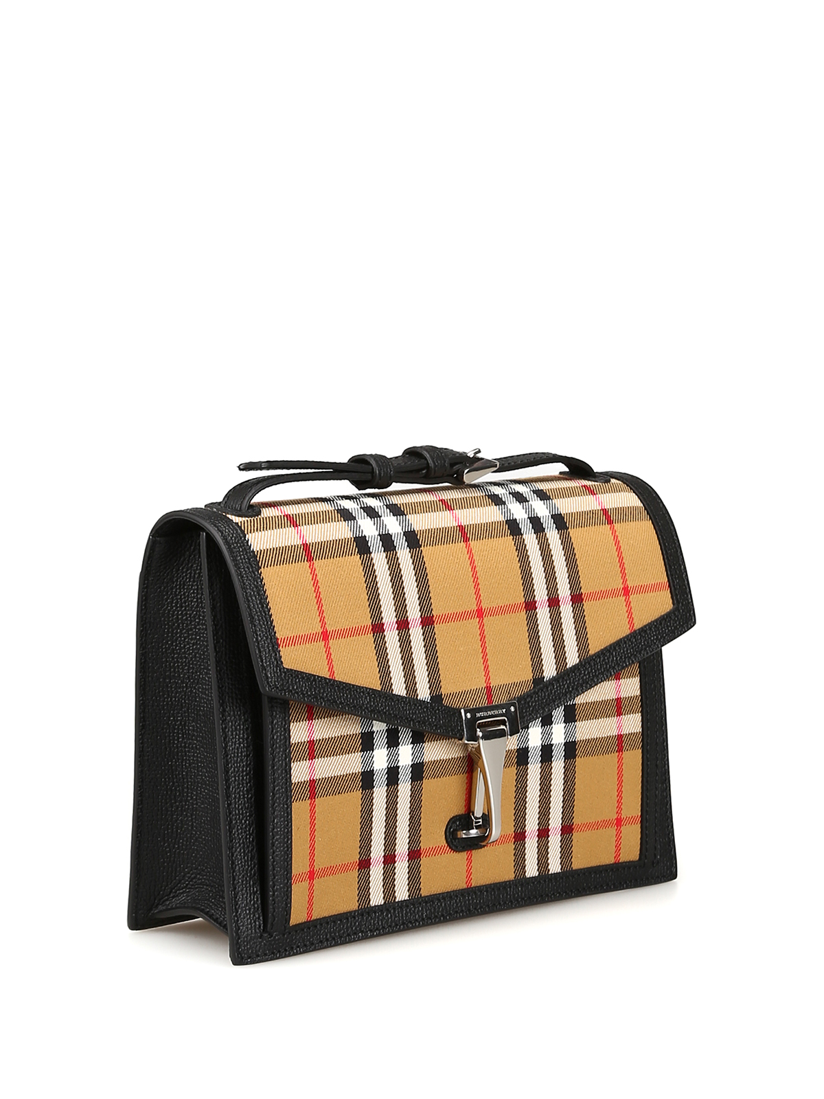 Burberry Small Vintage Check and Leather Crossbody Bag Black in Calfskin  with Silver-tone - US