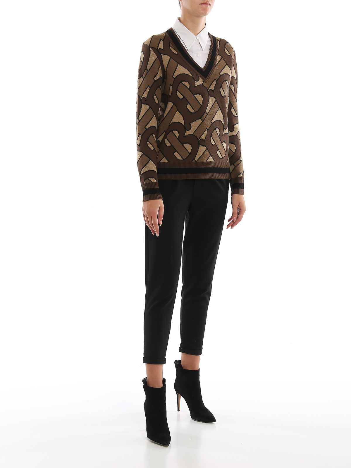 Burberry - Monogram Intarsia Wool V-neck Sweater