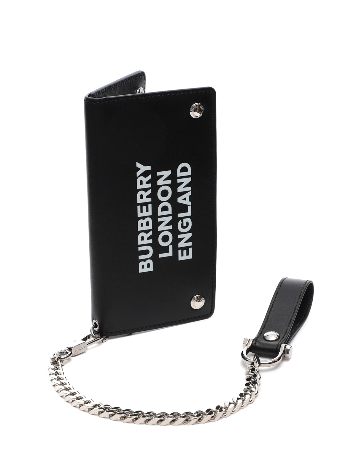 Burberry Leather Chain Wallet Logo Card Holders