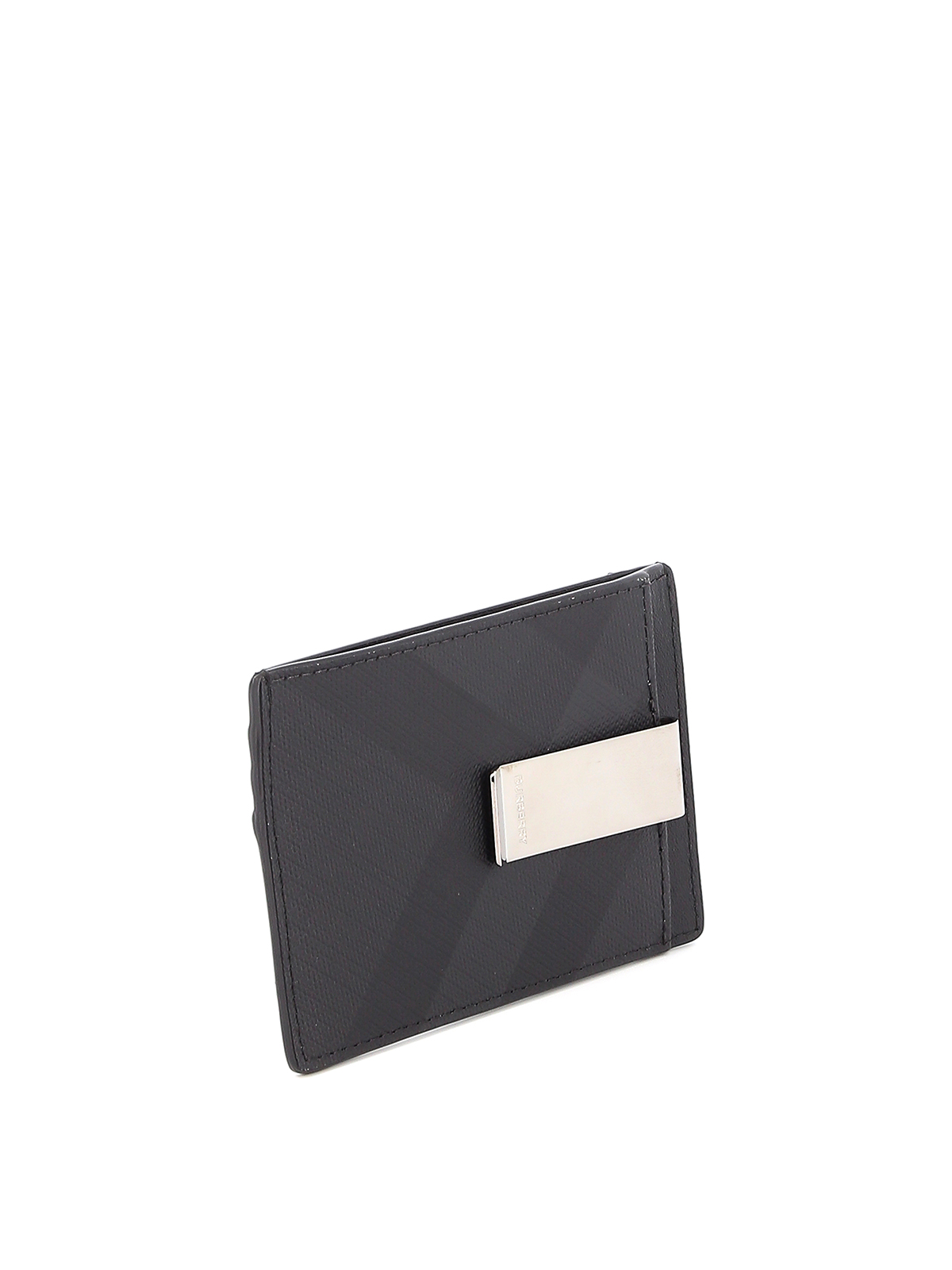 Burberry Check Card and Leather Card Holder with Money Clip Black