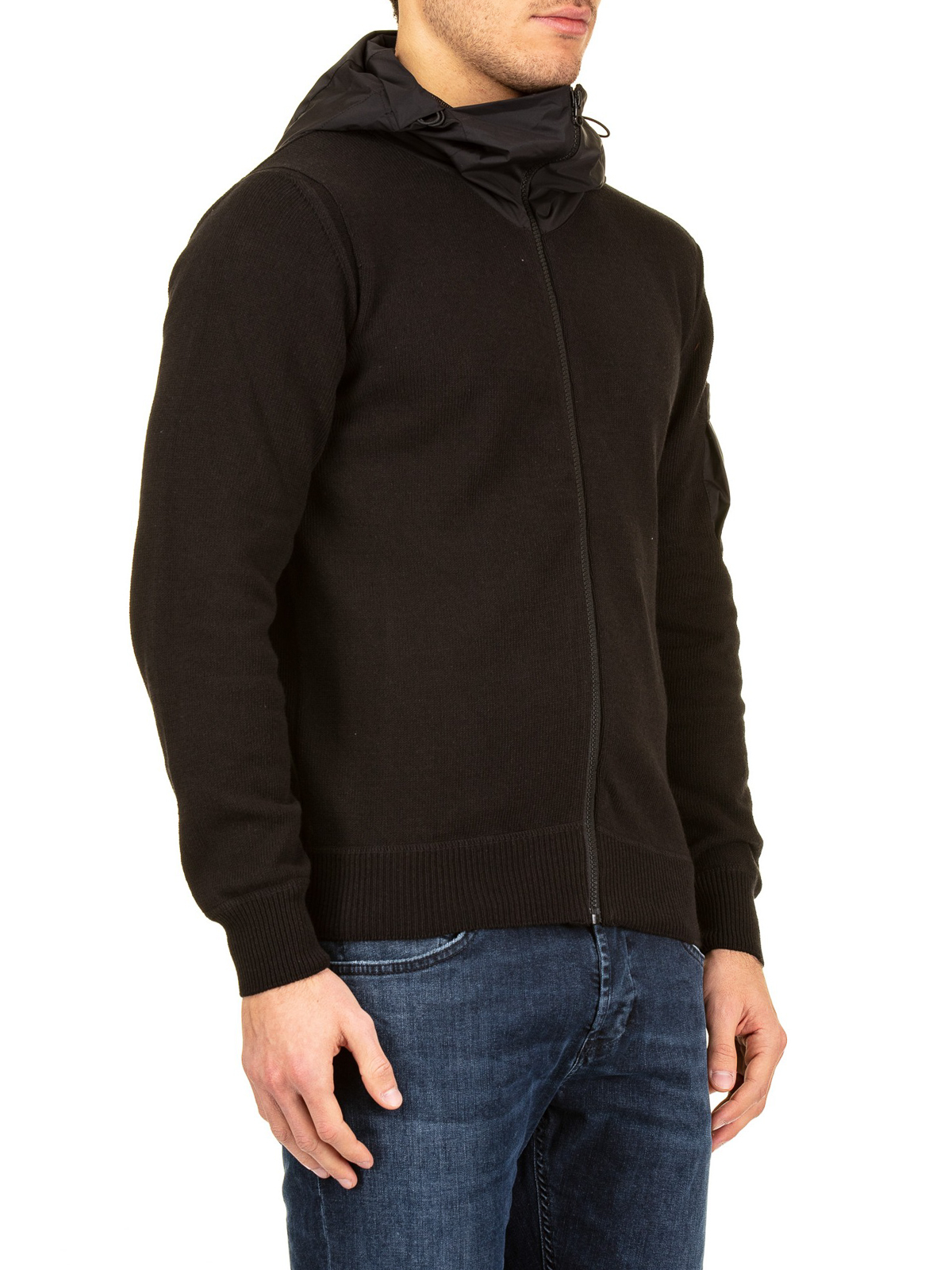 C.P. Company Nylon hood black cotton cardigan