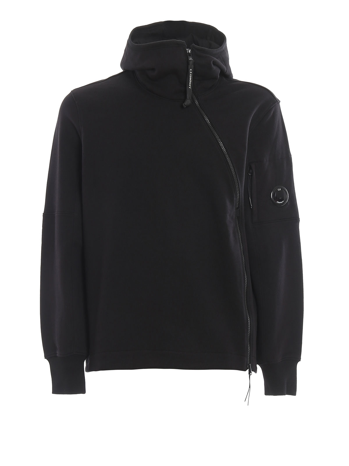C.P. Company Asymmetric zip black cotton hoodie
